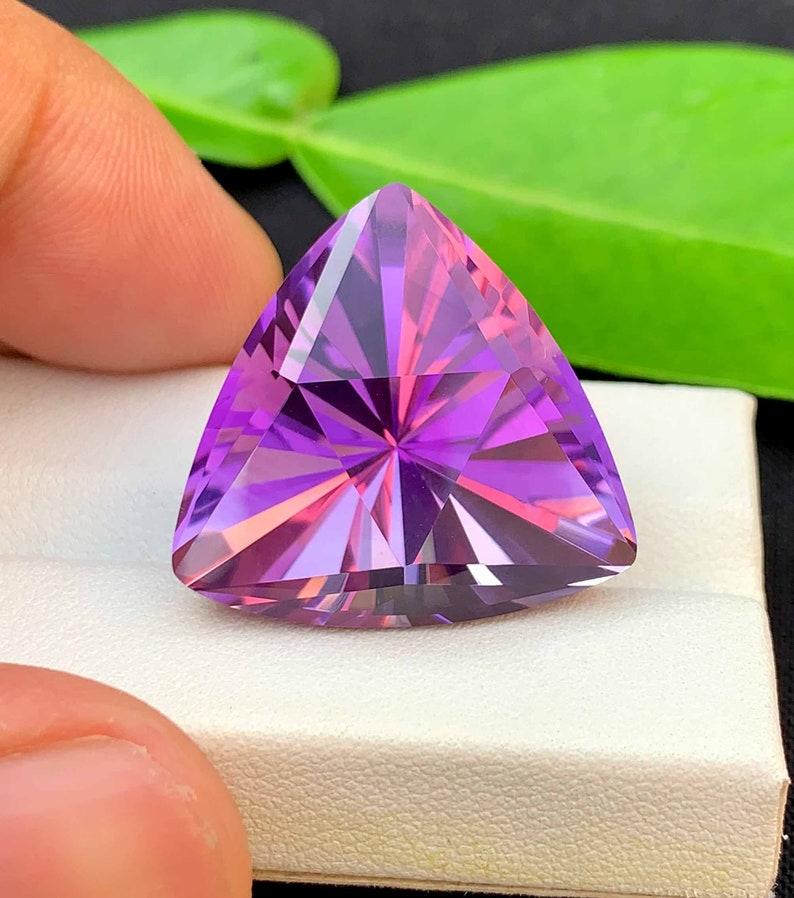 Women's or Men's Blader Trillion Cut Amethyst Gemstone: 37.05 Carats, February Birthstone For Sale