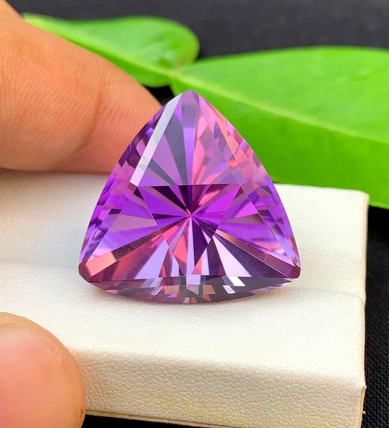 Blader Trillion Cut Amethyst Gemstone: 37.05 Carats, February Birthstone For Sale 1