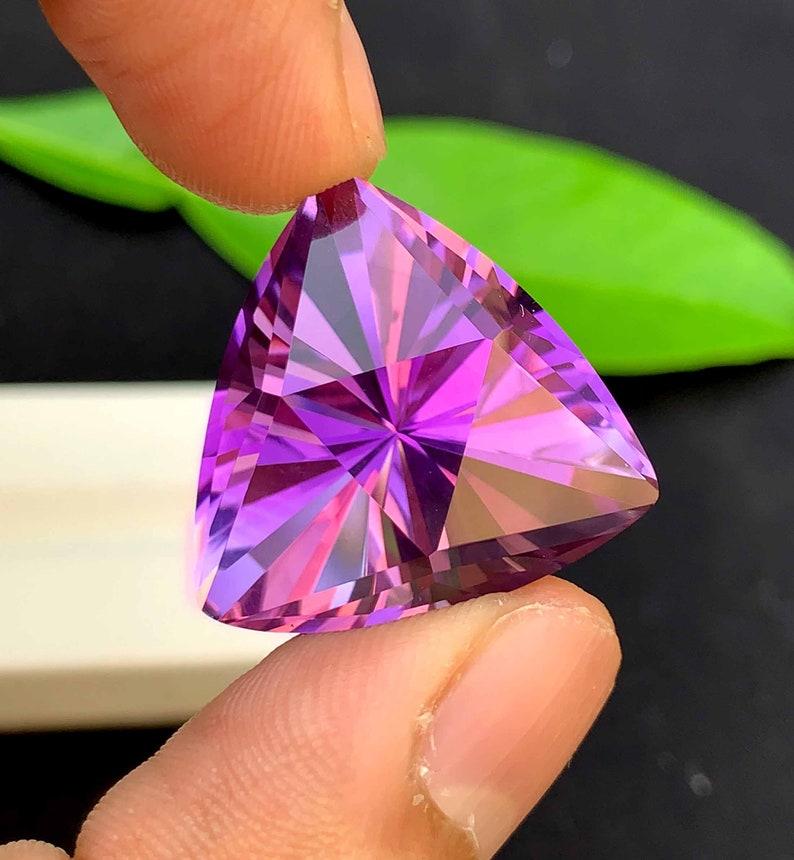 Blader Trillion Cut Amethyst Gemstone: 37.05 Carats, February Birthstone For Sale 2