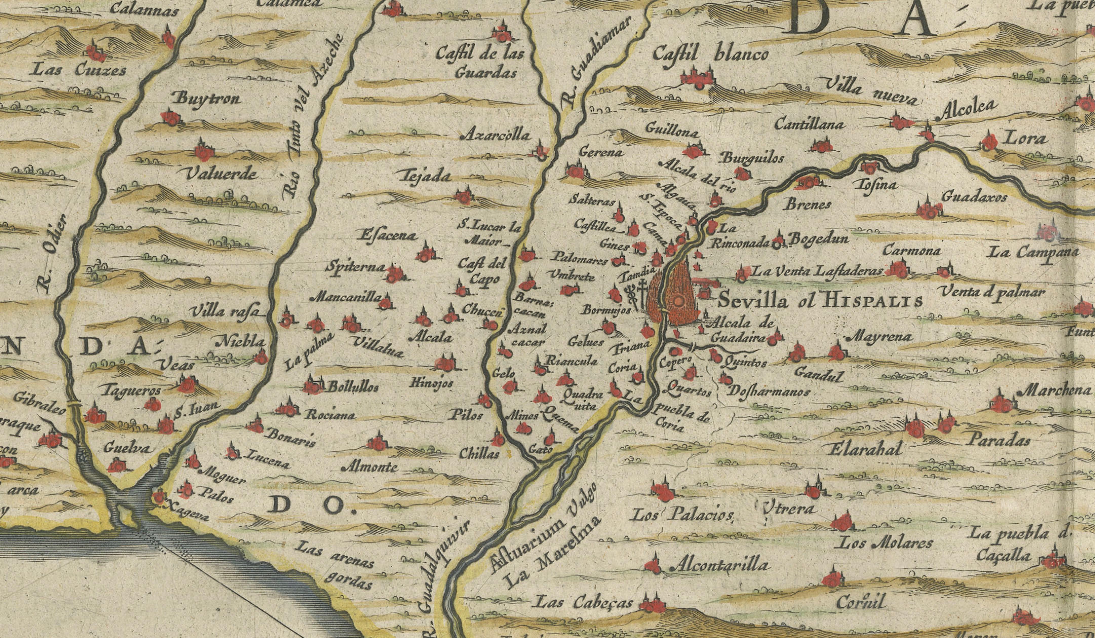 Blaeu Andalusia Map, Seville Cordoba Granada Spain, c.1642