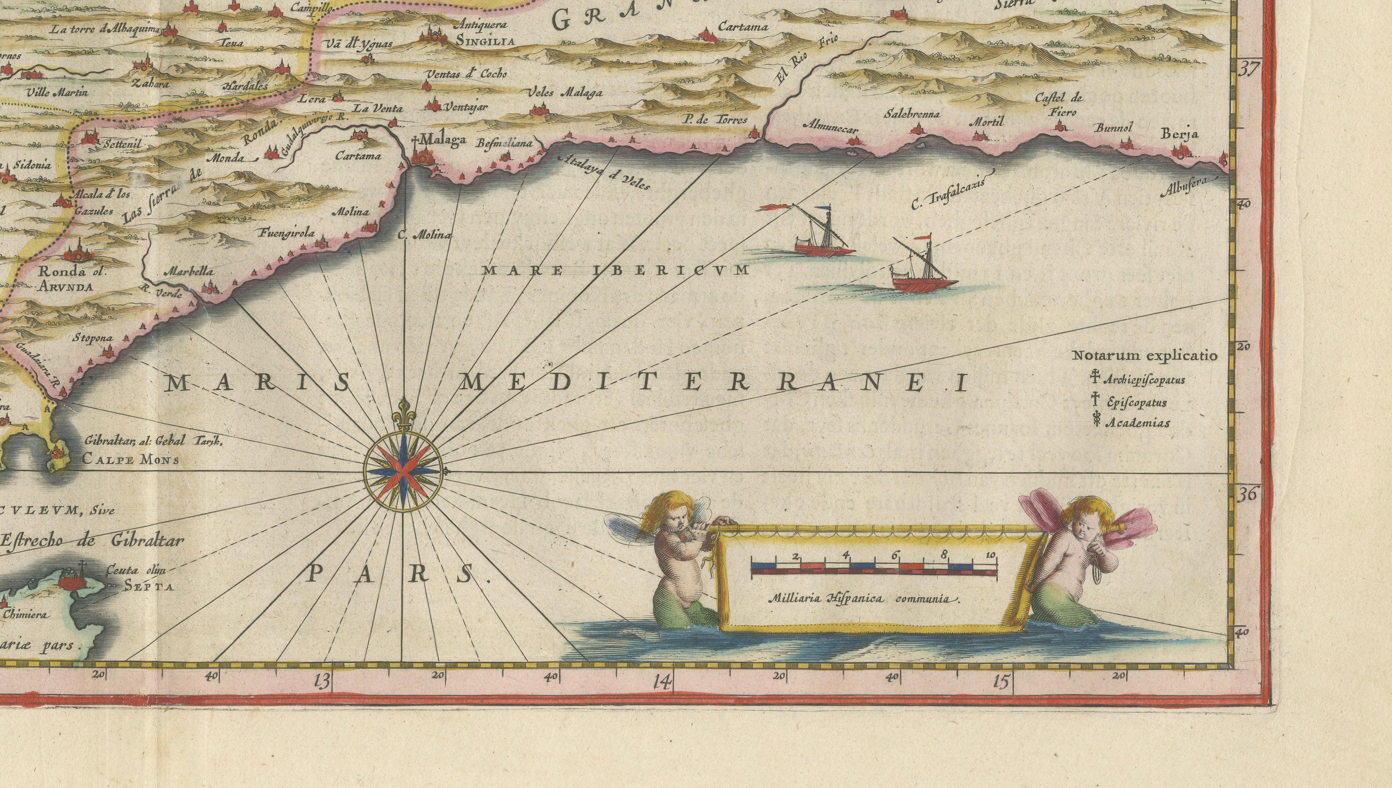 Blaeu Andalusia Map, Seville Cordoba Granada Spain, c.1642