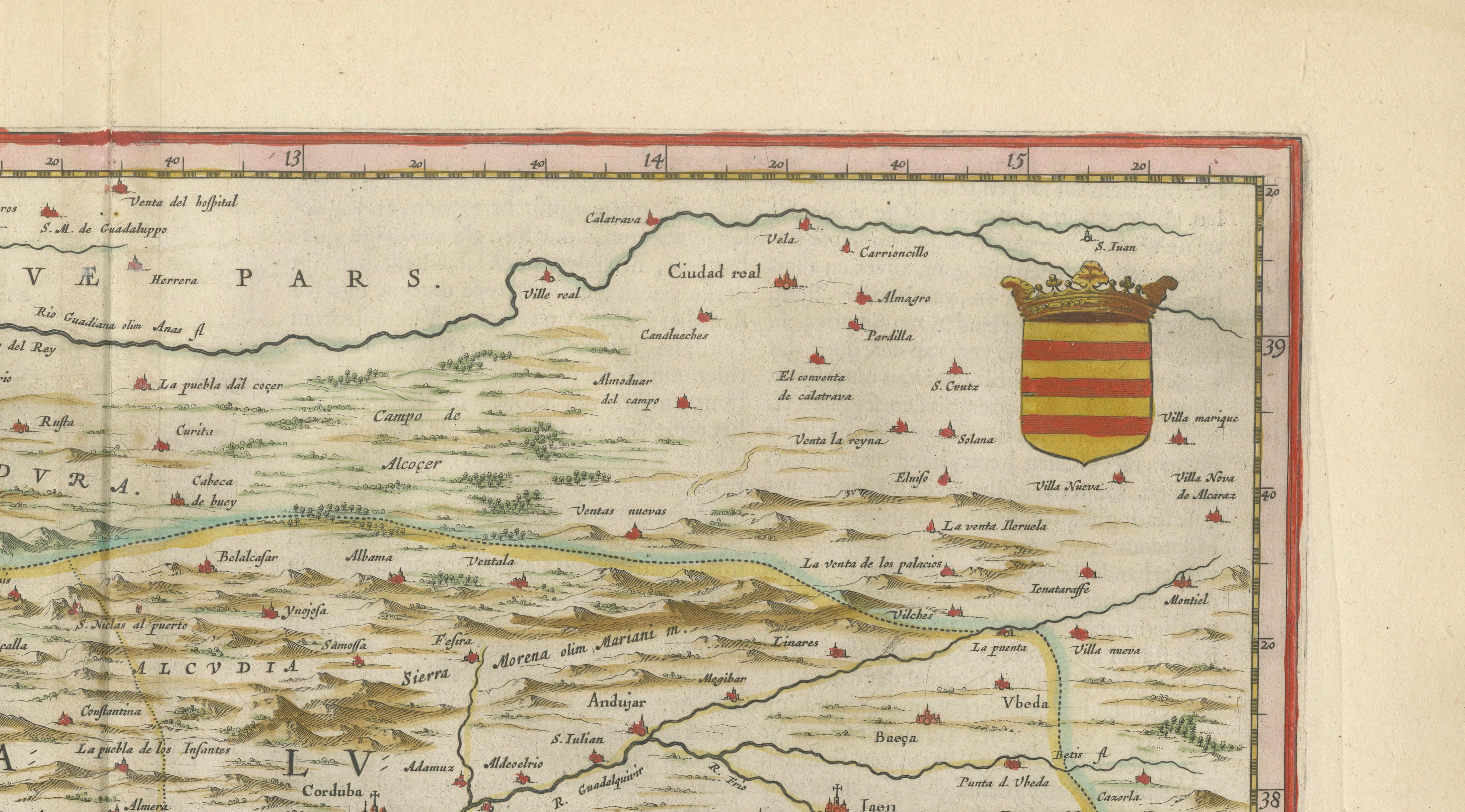 Blaeu Andalusia Map, Seville Cordoba Granada Spain, c.1642