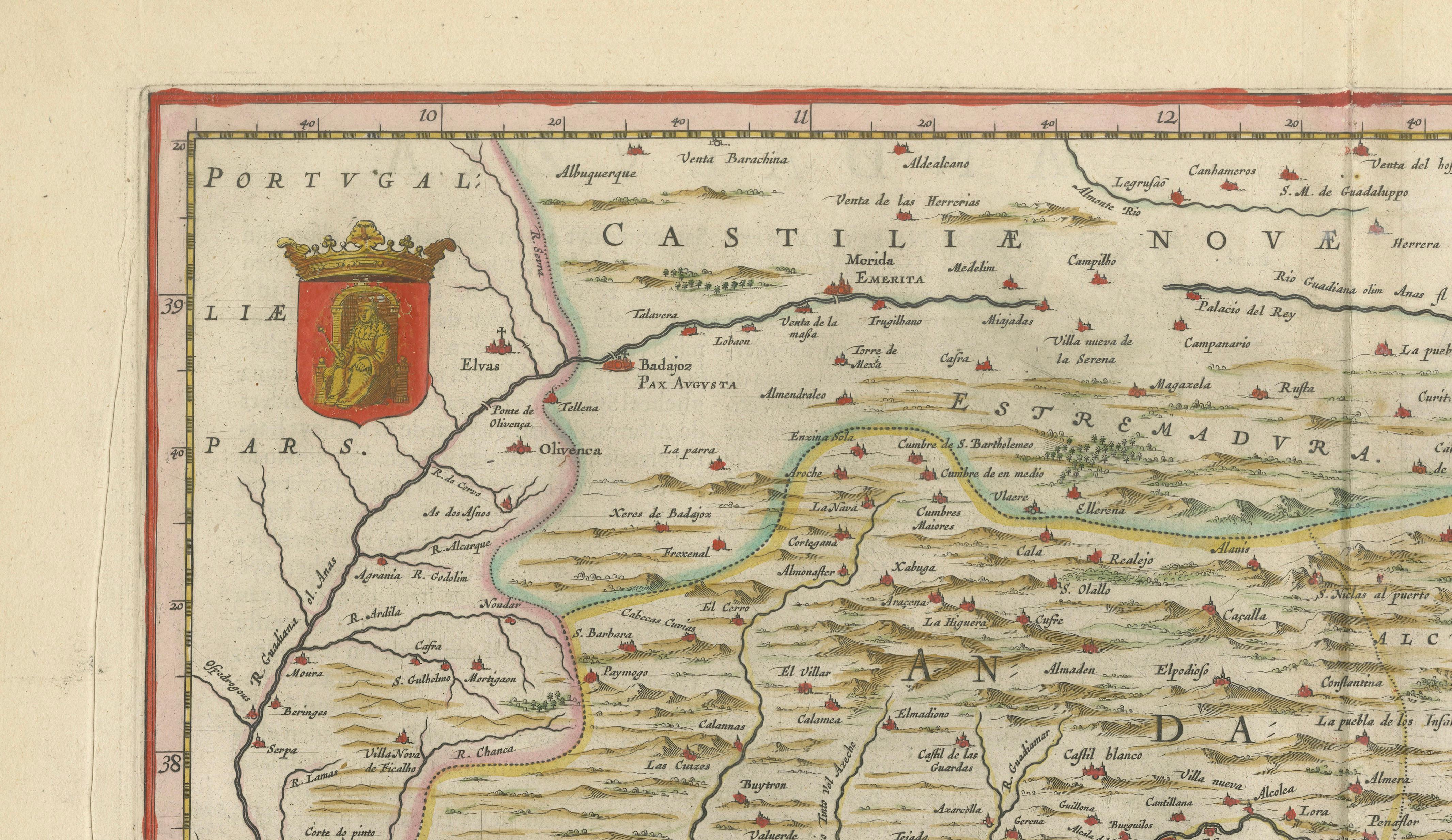 Blaeu Andalusia Map, Seville Cordoba Granada Spain, c.1642