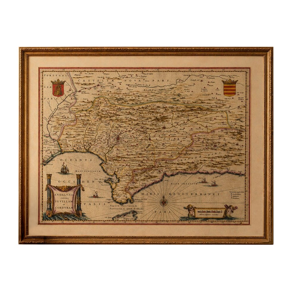 Blaeu Andalusia Map, Seville Cordoba Granada Spain, c.1642