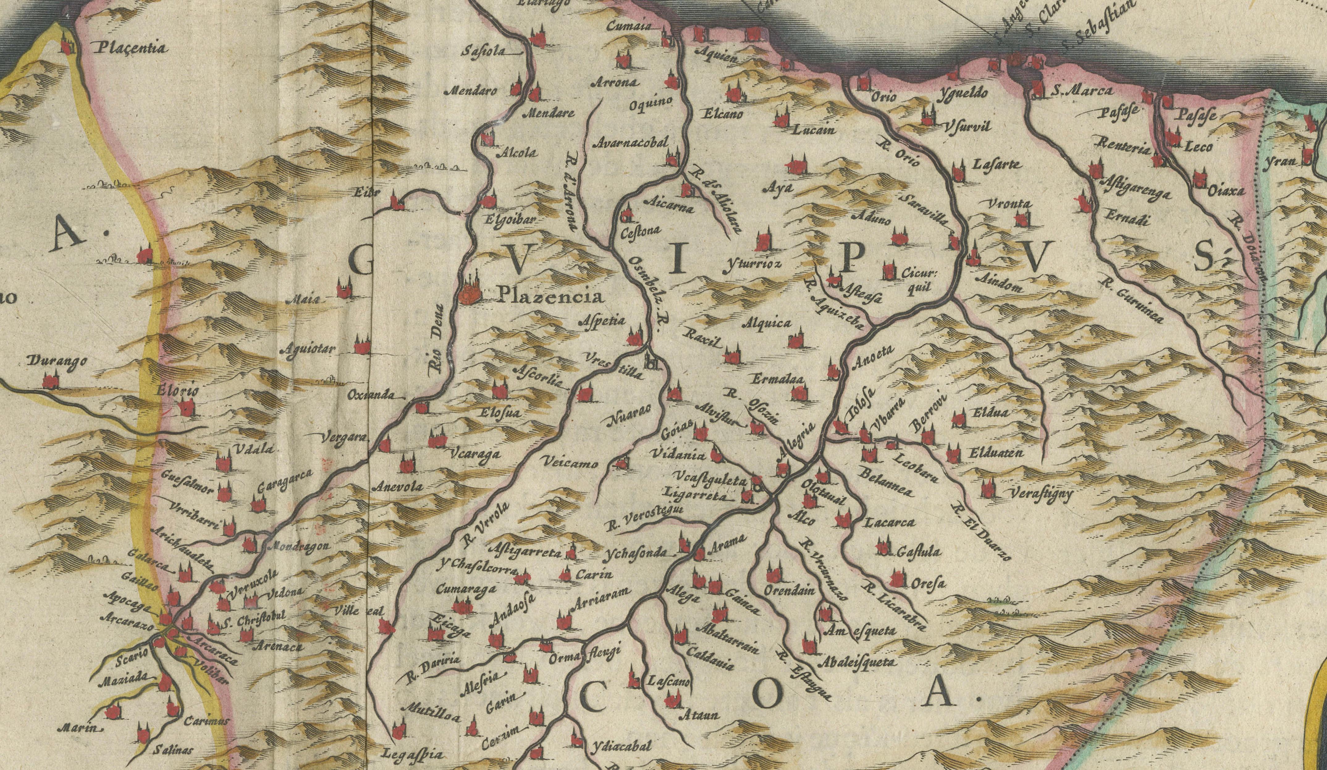 Blaeu Biscay Map, Basque Country Bilbao Cantabria Spain, c.1642