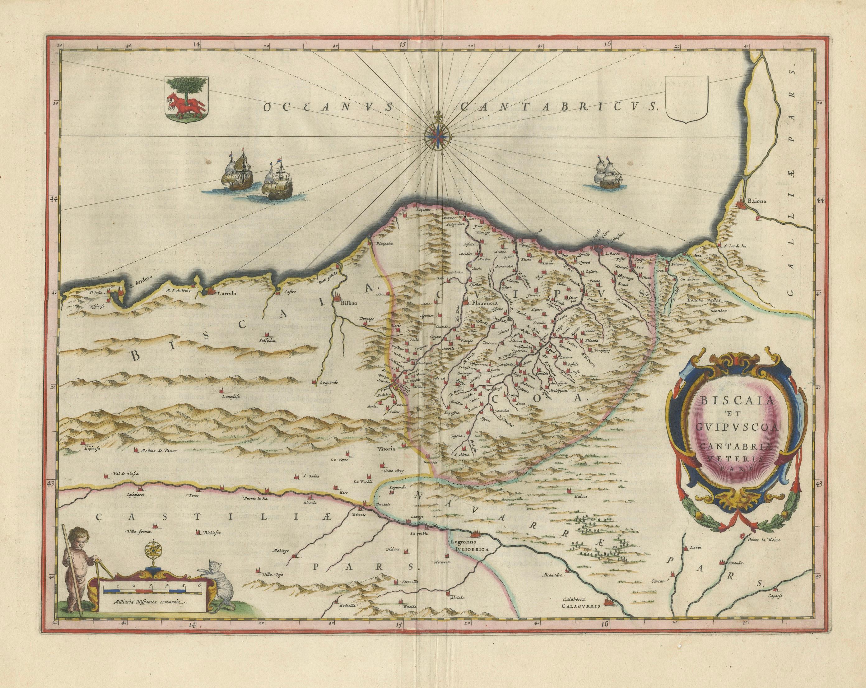 Blaeu Biscay Map, Basque Country Bilbao Cantabria Spain, c.1642