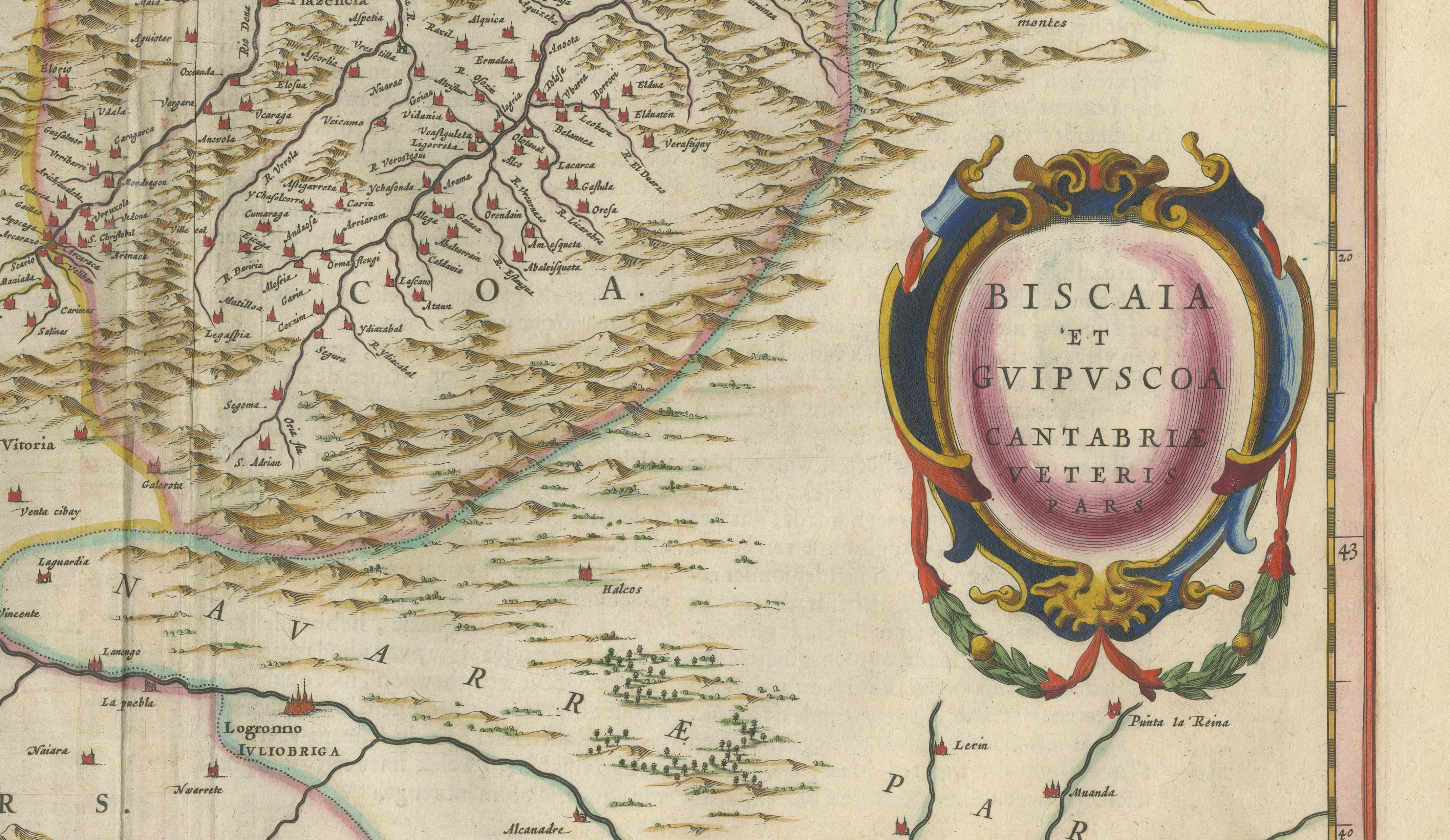 Blaeu Biscay Map, Basque Country Bilbao Cantabria Spain, c.1642