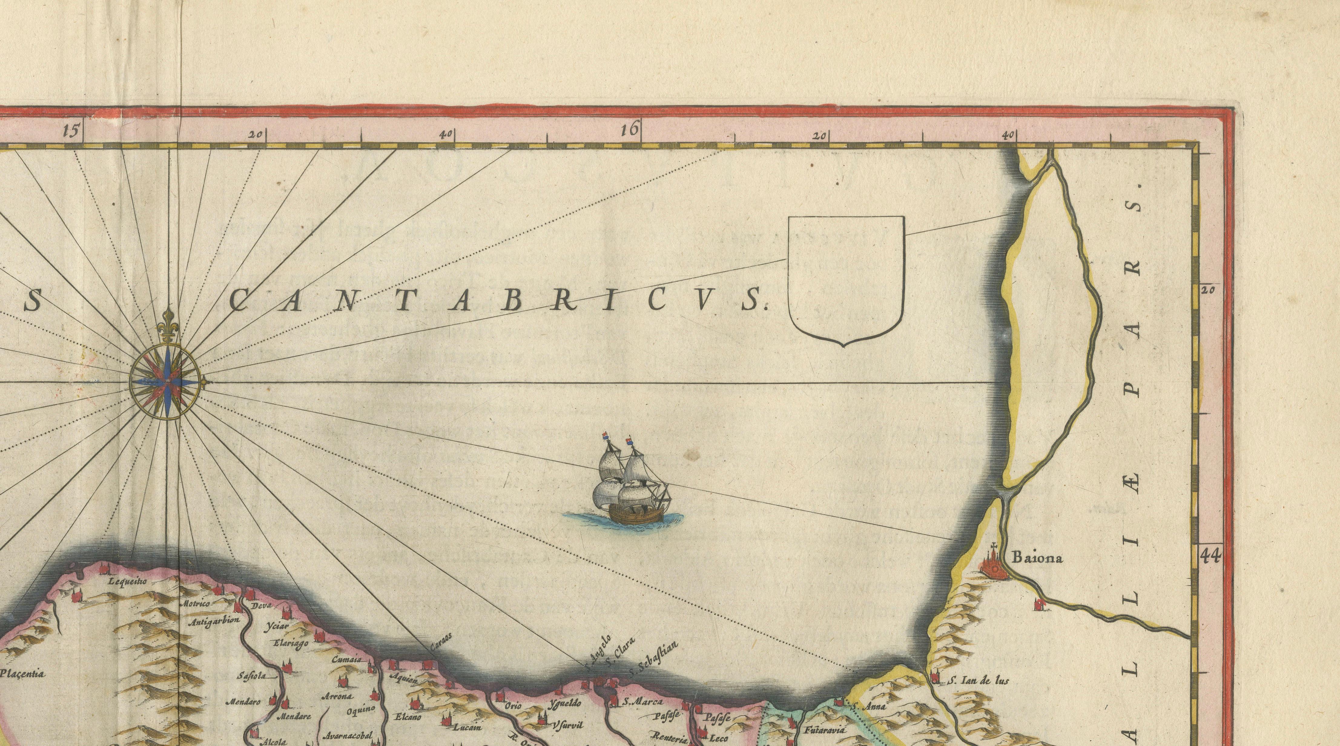 Blaeu Biscay Map, Basque Country Bilbao Cantabria Spain, c.1642