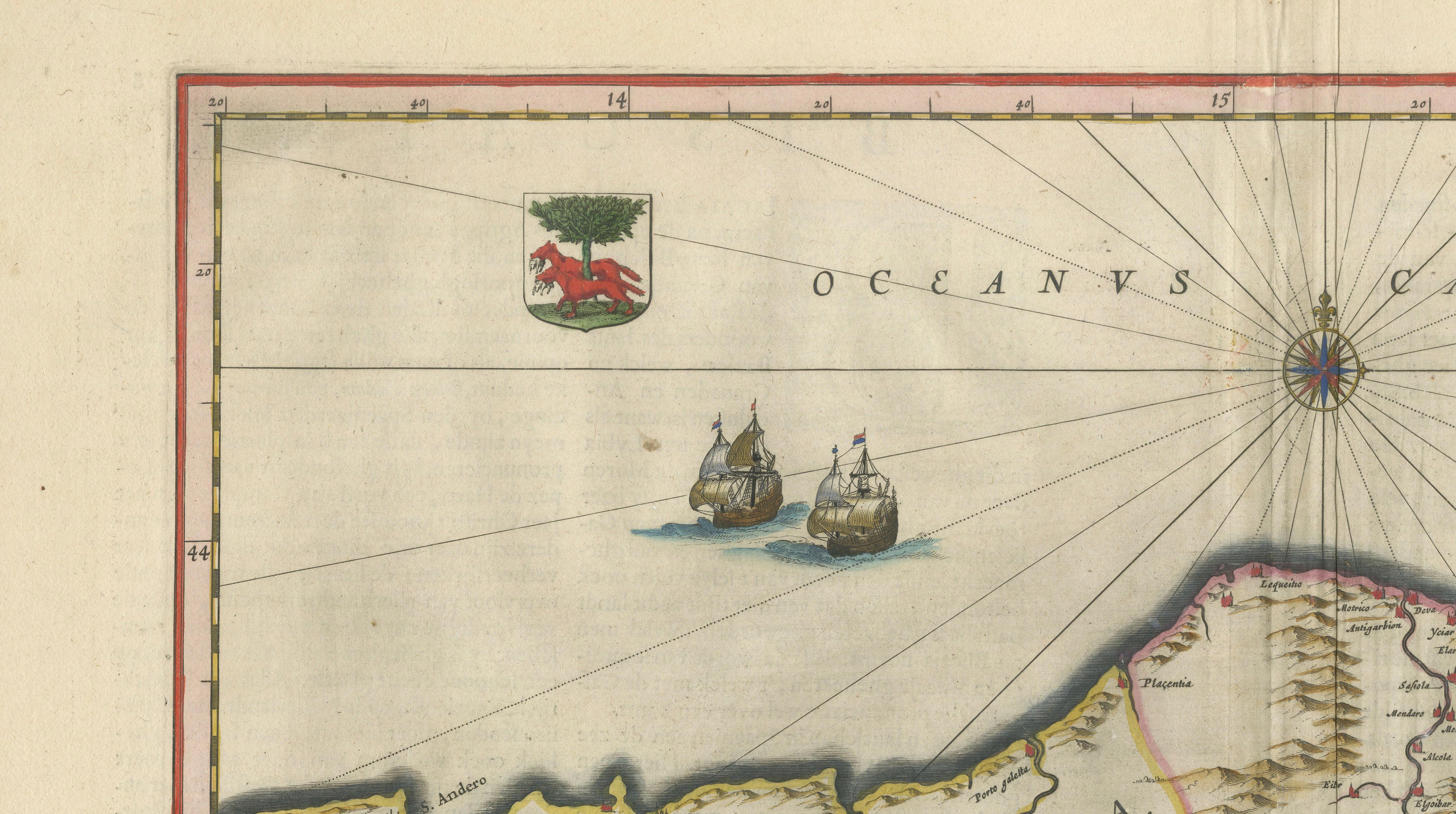 Blaeu Biscay Map, Basque Country Bilbao Cantabria Spain, c.1642