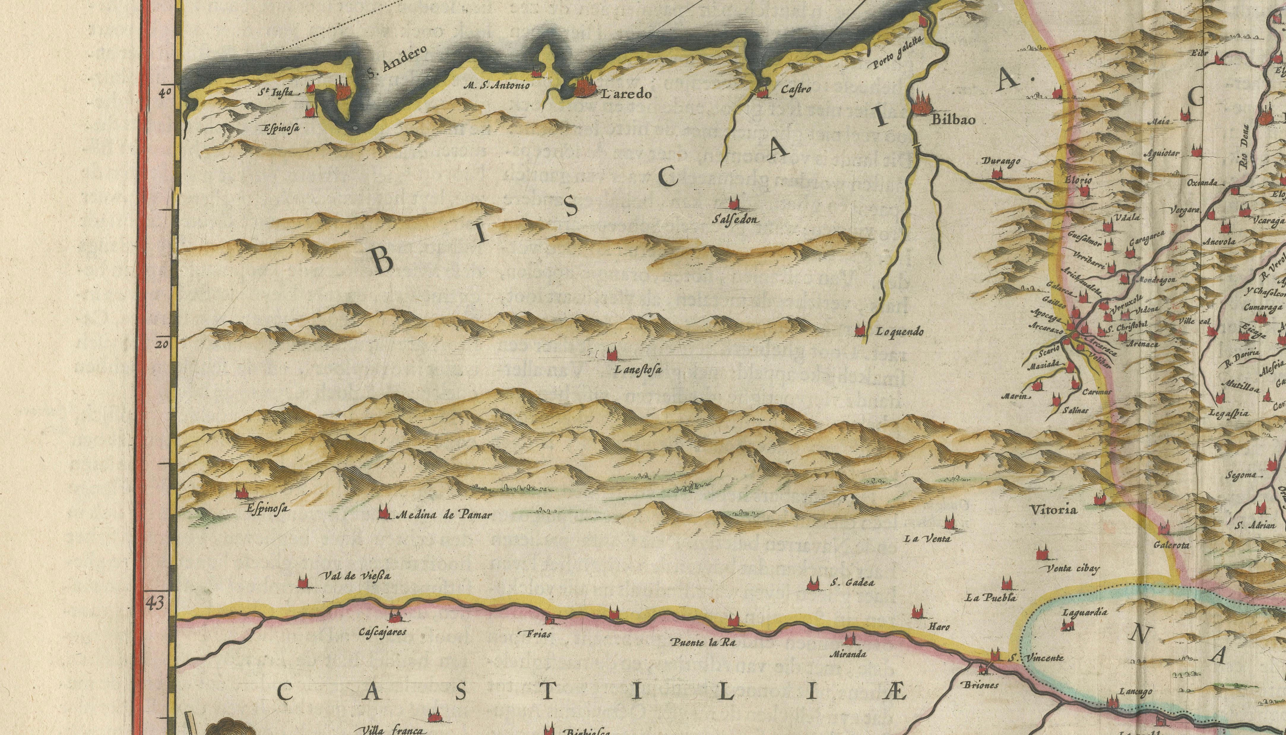 Blaeu Biscay Map, Basque Country Bilbao Cantabria Spain, c.1642