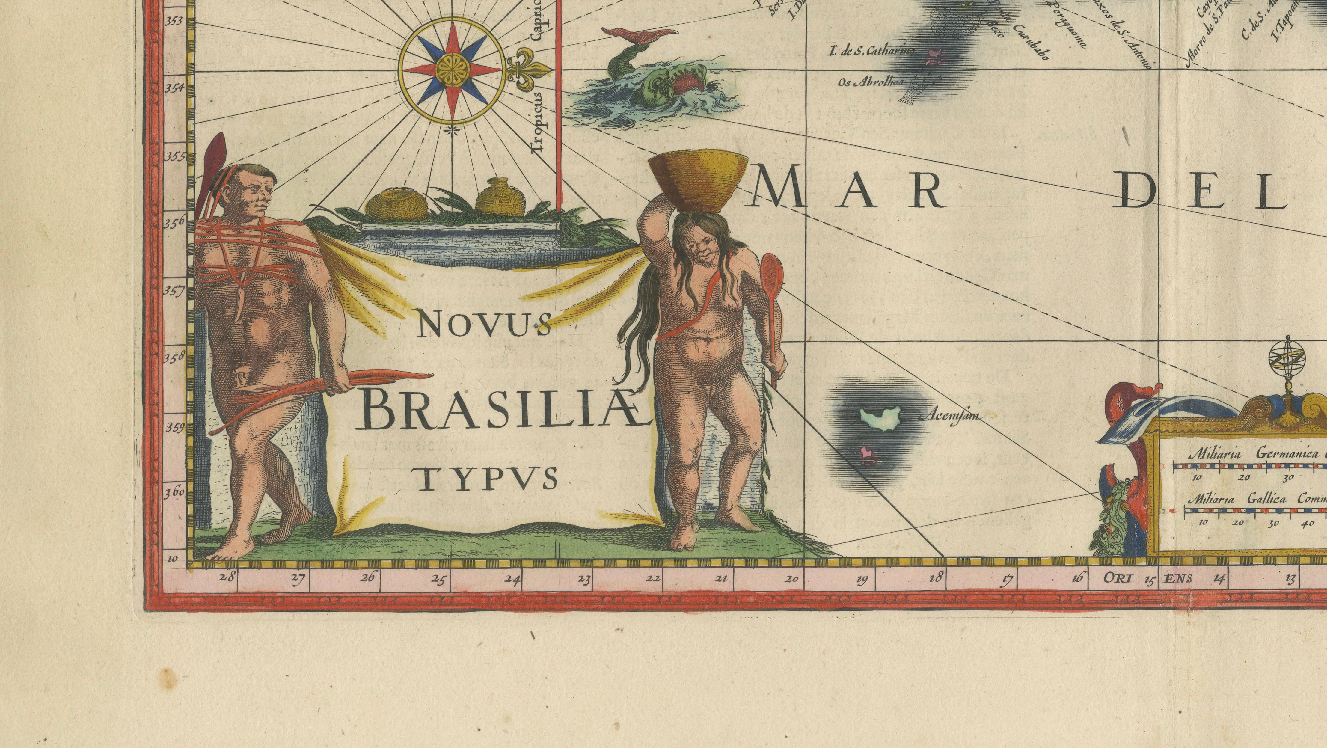 Blaeu Brazil Map, Novus Brasiliae Typus, Antique Hand-Colored Map 1642