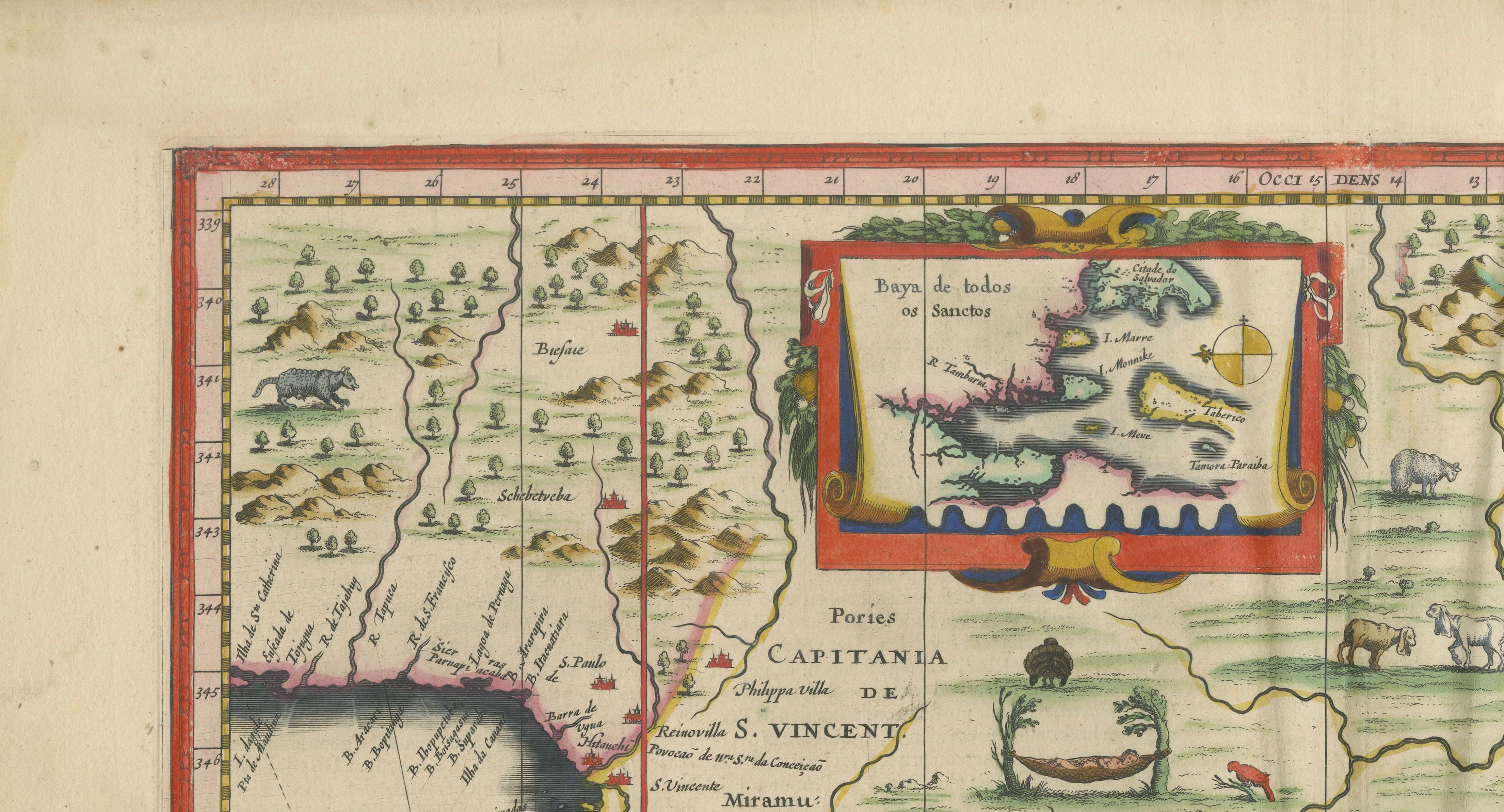Blaeu Brazil Map, Novus Brasiliae Typus, Antique Hand-Colored Map 1642
