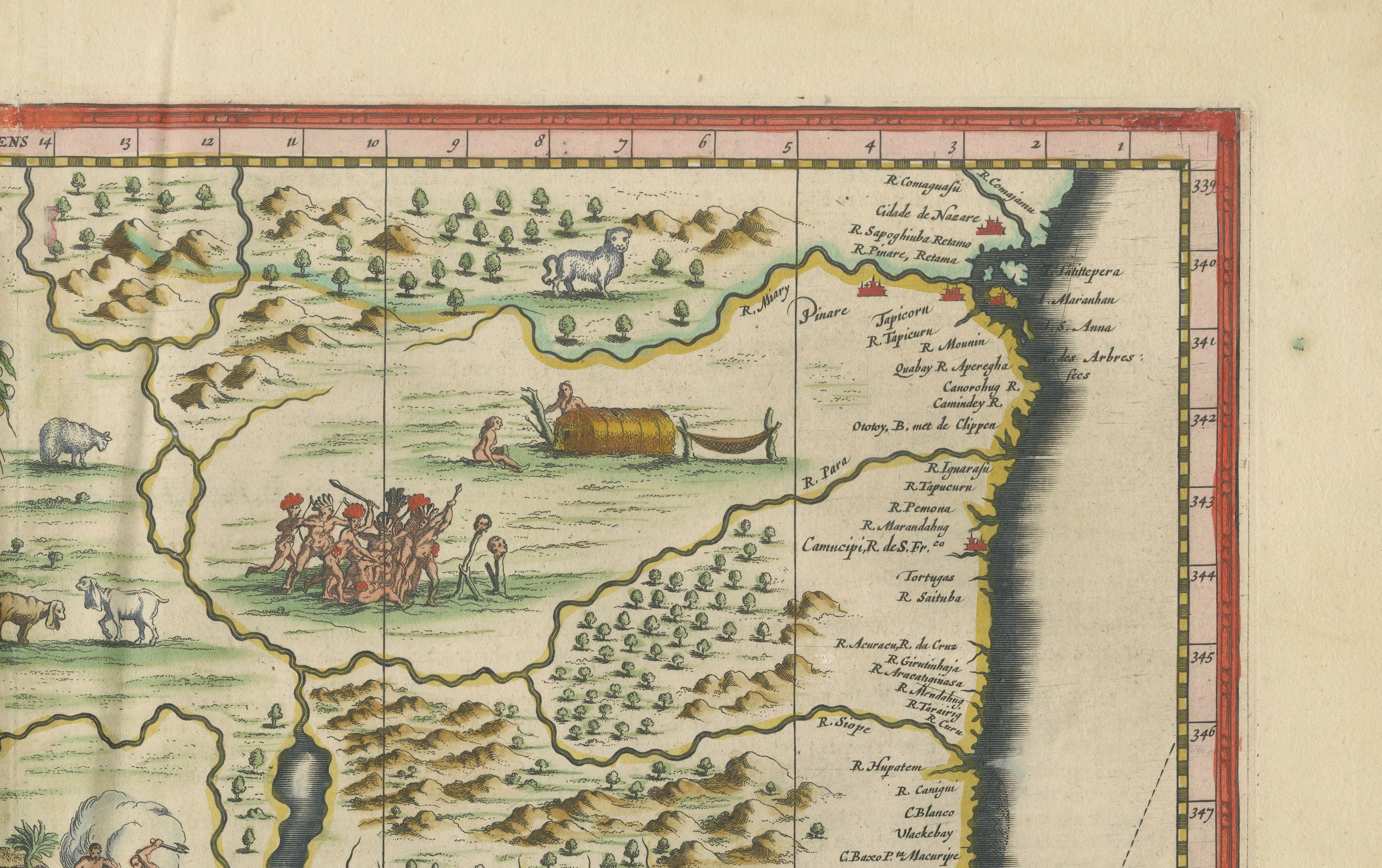 Blaeu Brazil Map, Novus Brasiliae Typus, Antique Hand-Colored Map 1642
