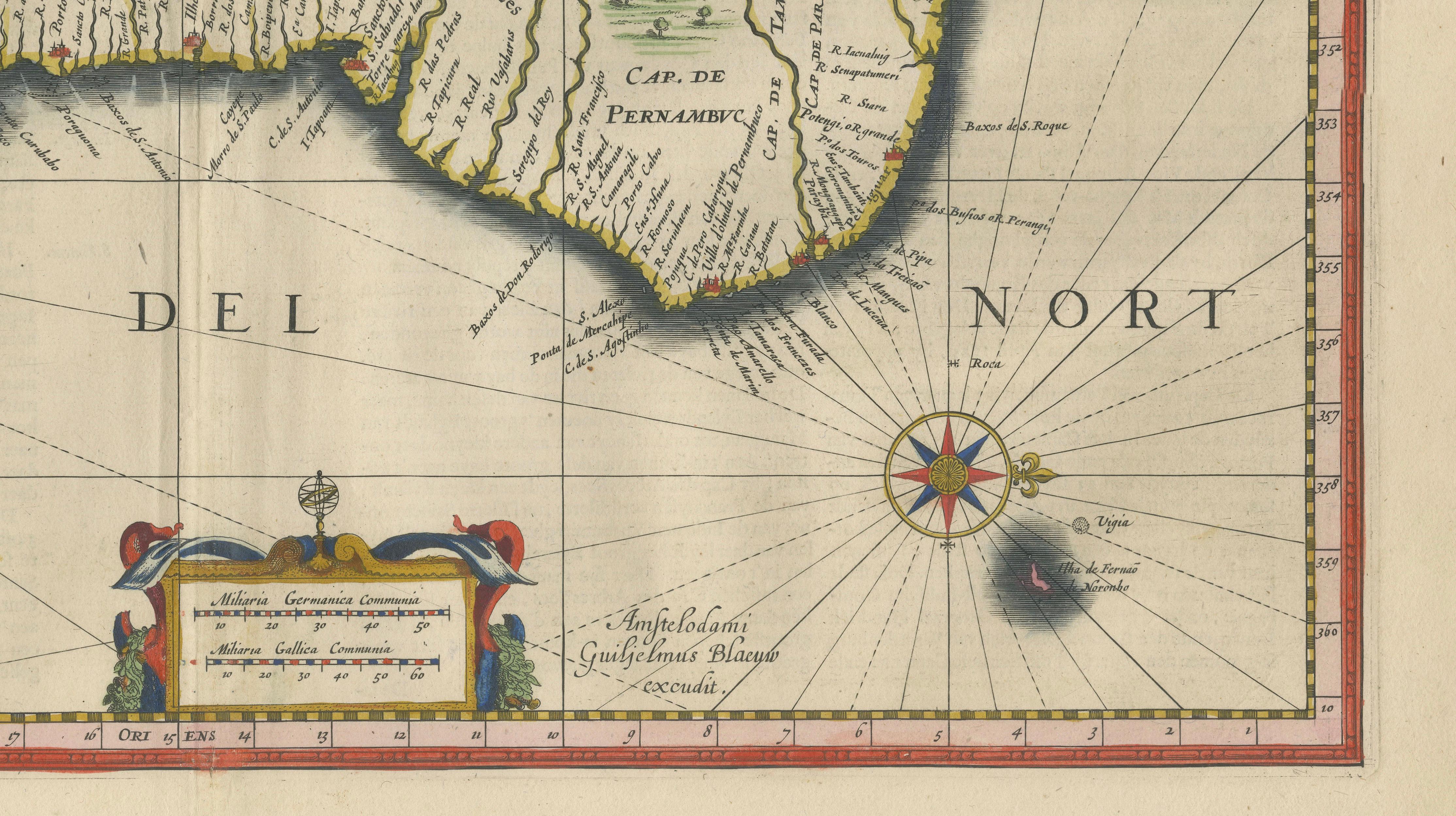 Blaeu Brazil Map, Novus Brasiliae Typus, Antique Hand-Colored Map 1642