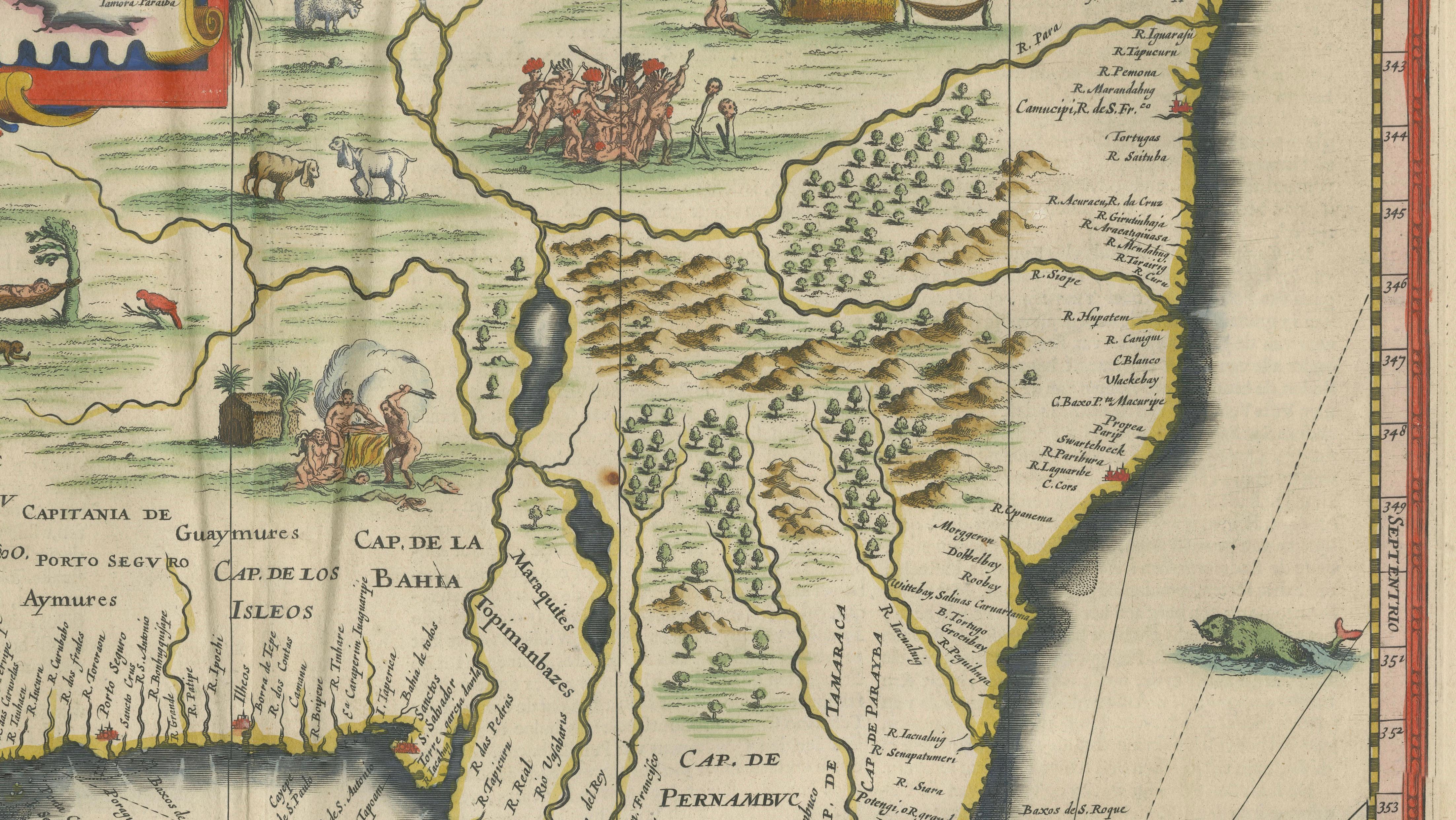 Blaeu Brazil Map, Novus Brasiliae Typus, Antique Hand-Colored Map 1642