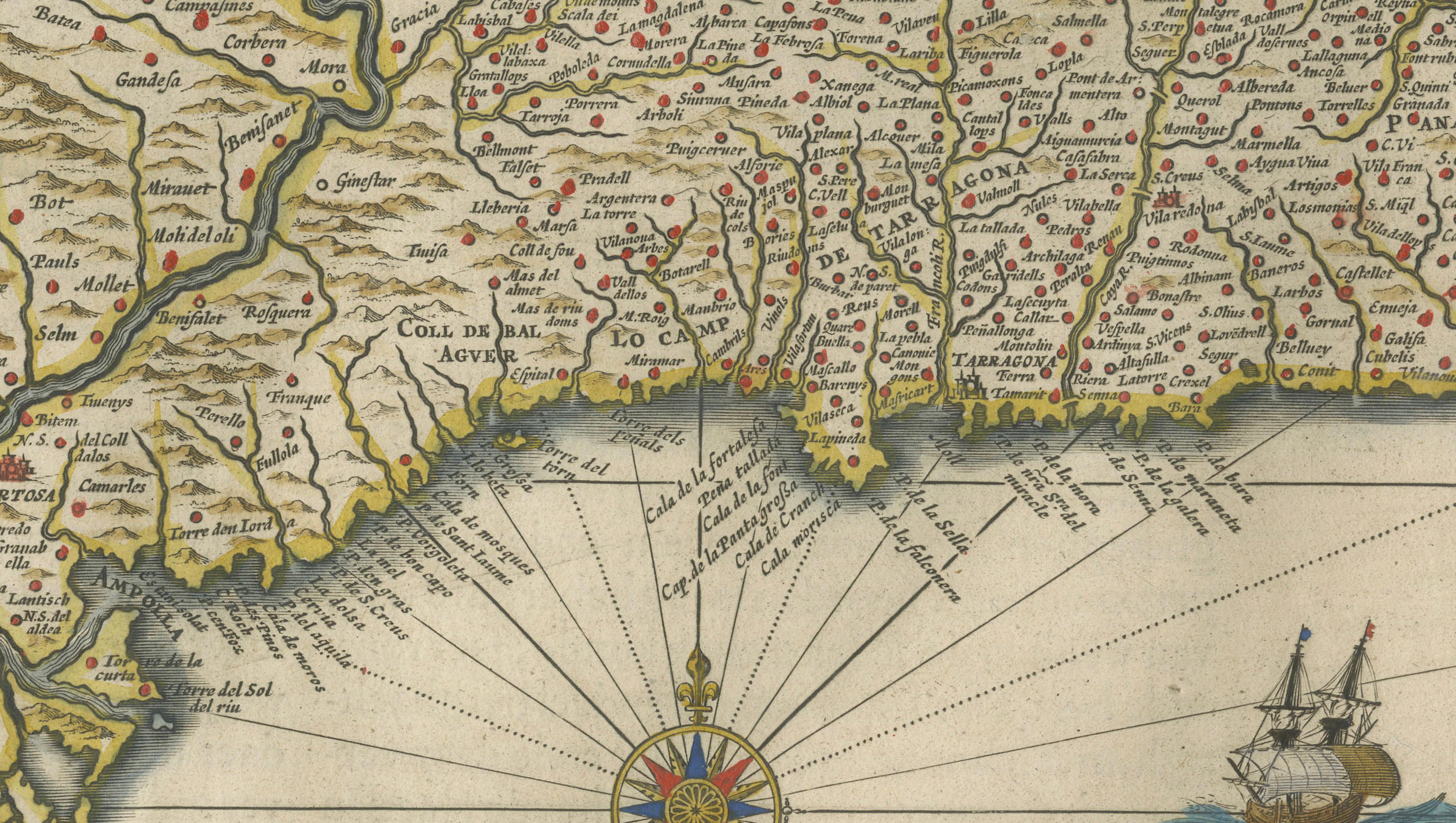 Blaeu Catalonia Map, Barcelona & Mediterranean Coast Spain, c.1642