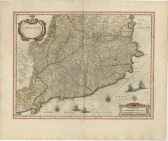 Blaeu Catalonia Map, Barcelona & Mediterranean Coast Spain, c.1642