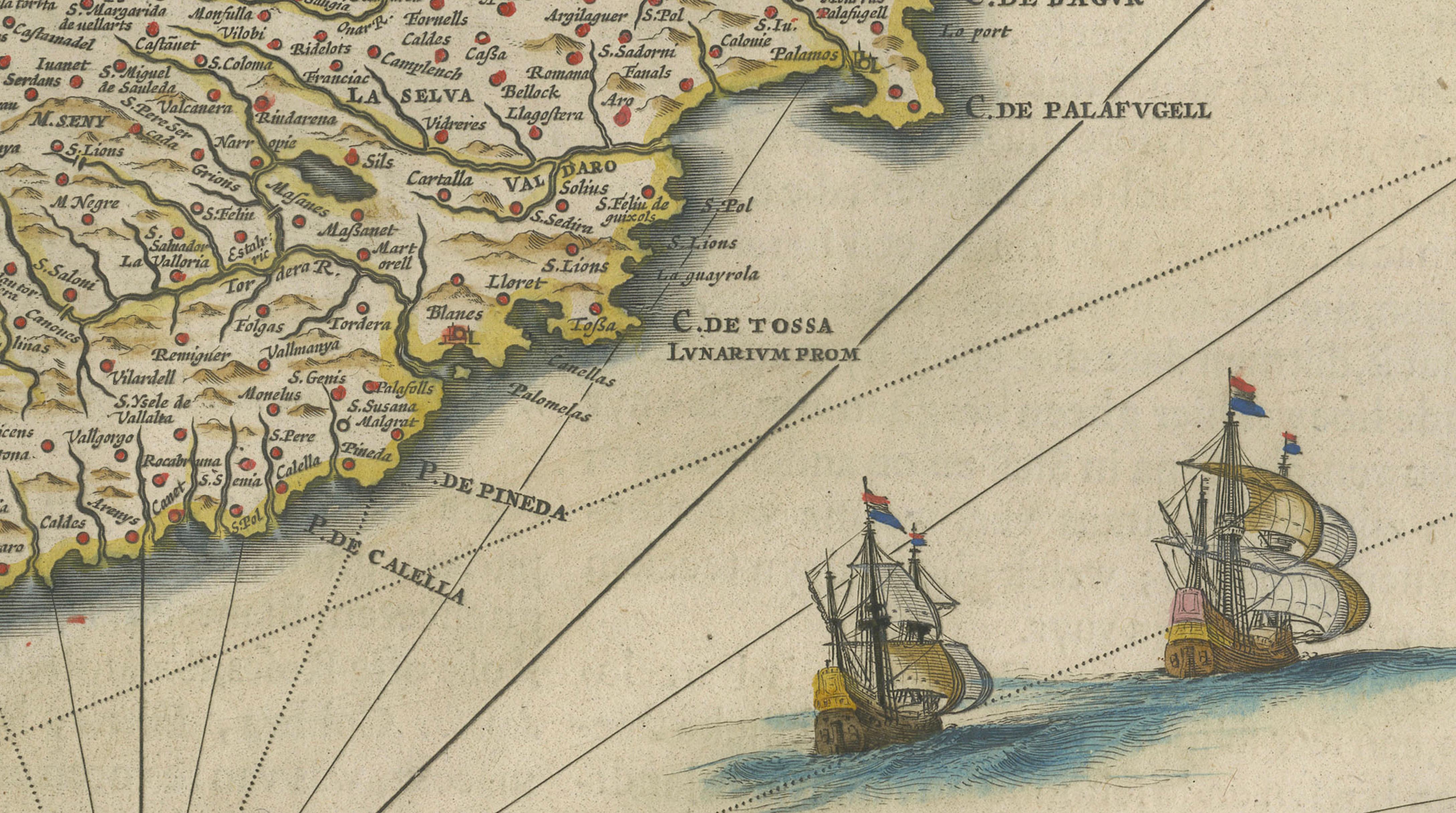 Blaeu Catalonia Map, Barcelona & Mediterranean Coast Spain, c.1642
