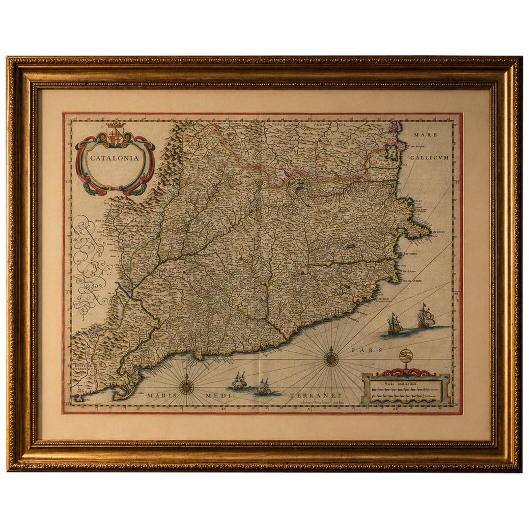 Blaeu Catalonia Map, Barcelona & Mediterranean Coast Spain, c.1642