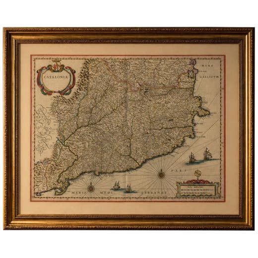 Blaeu Catalonia Map, Barcelona & Mediterranean Coast Spain, c.1642