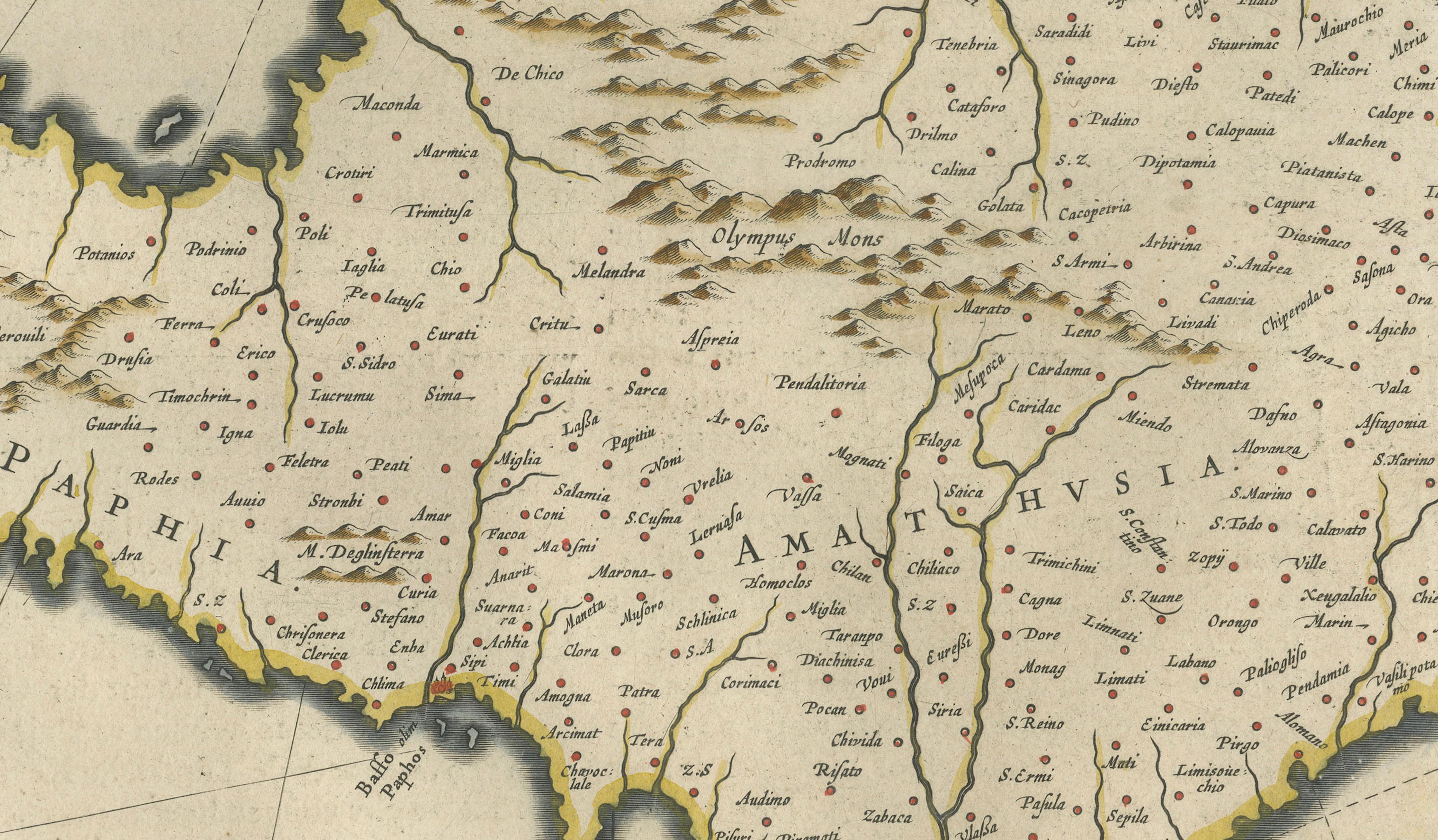 Blaeu Cyprus Map, Insula Cypri, Mythological Cartouche, c.1642