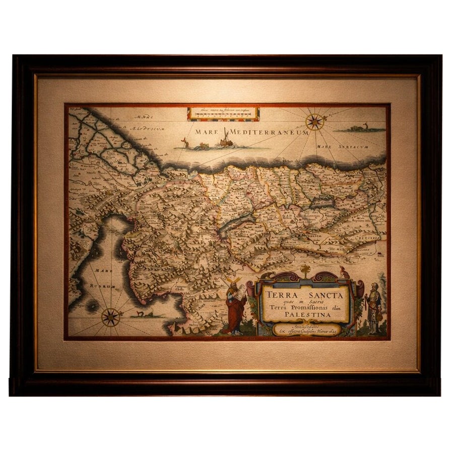 Blaeu Holy Land Map, Terra Sancta Palestina, Figural Cartouche, 1642
