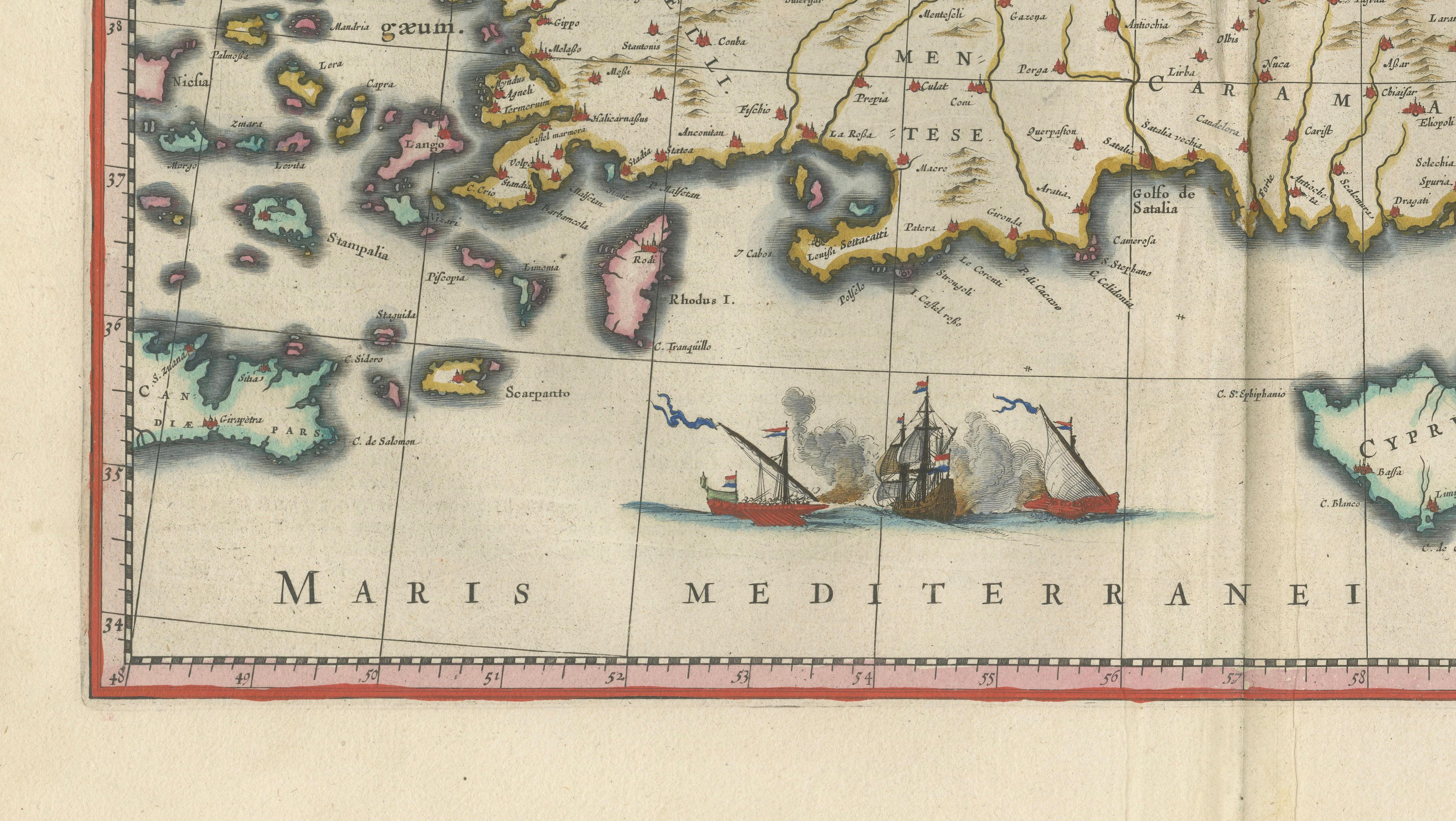 Blaeu Map of Anatolia, Asia Minor & Aegean, Ottoman Figure, c.1642