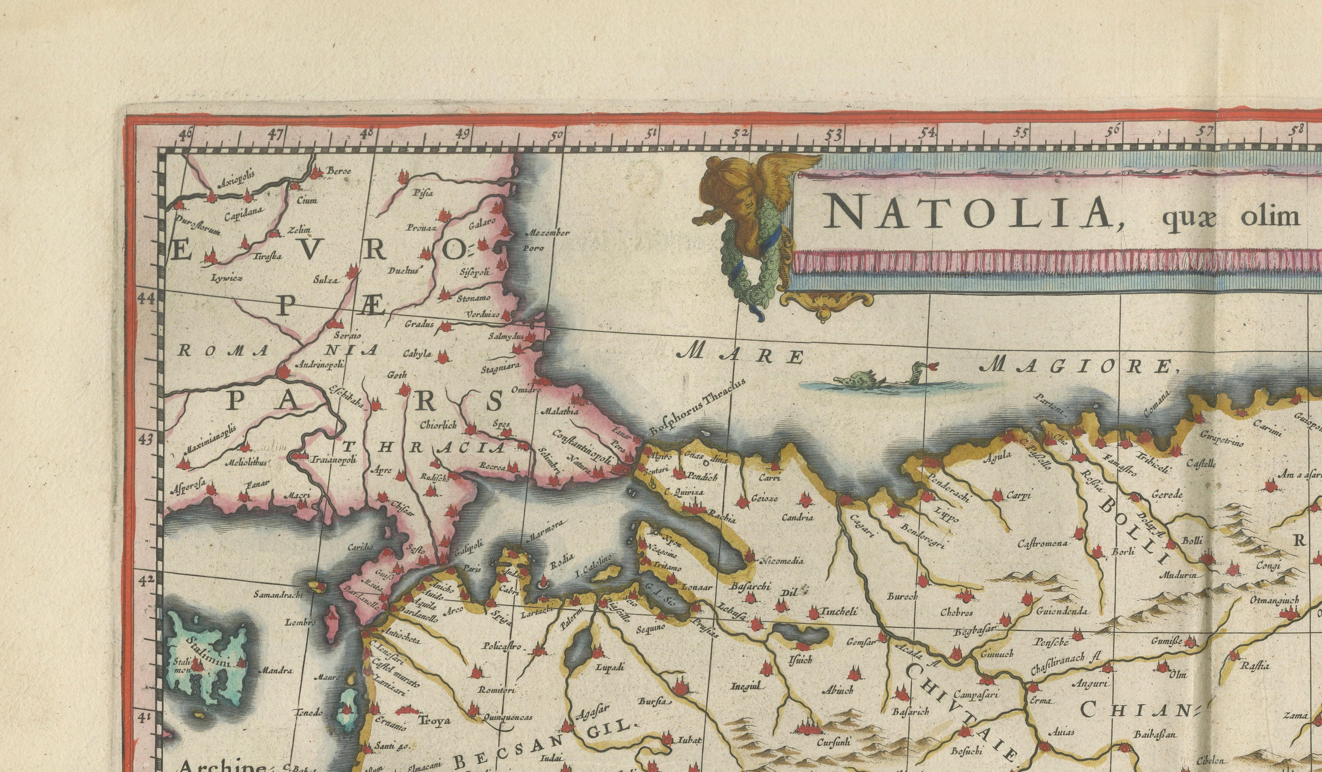Blaeu Map of Anatolia, Asia Minor & Aegean, Ottoman Figure, c.1642