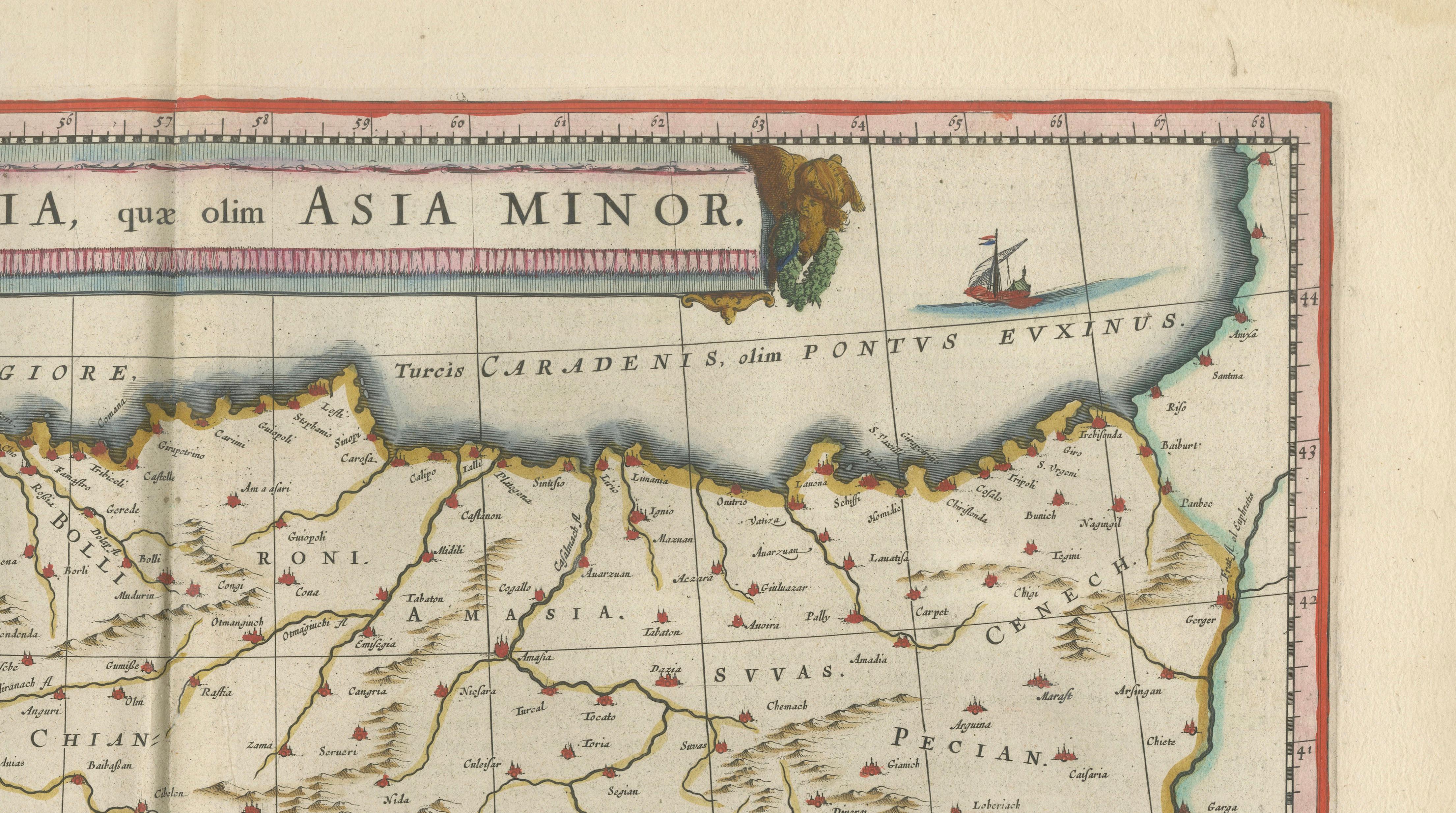 Blaeu Map of Anatolia, Asia Minor & Aegean, Ottoman Figure, c.1642