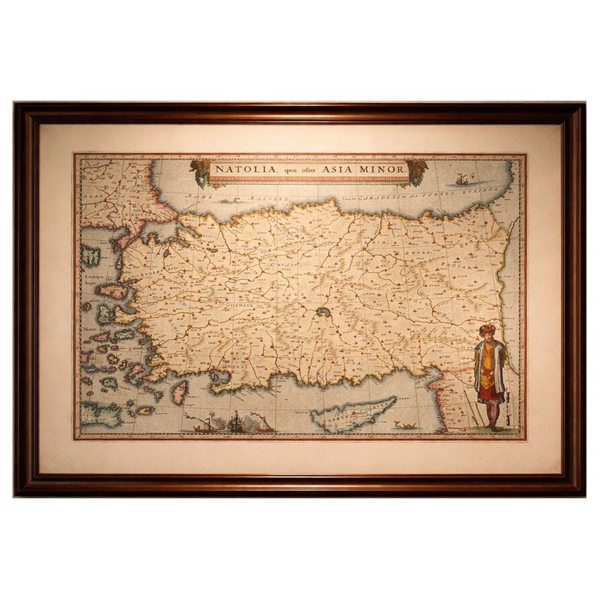 Blaeu Map of Anatolia, Asia Minor & Aegean, Ottoman Figure, c.1642