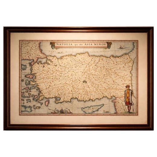Blaeu Map of Anatolia, Asia Minor & Aegean, Ottoman Figure, c.1642