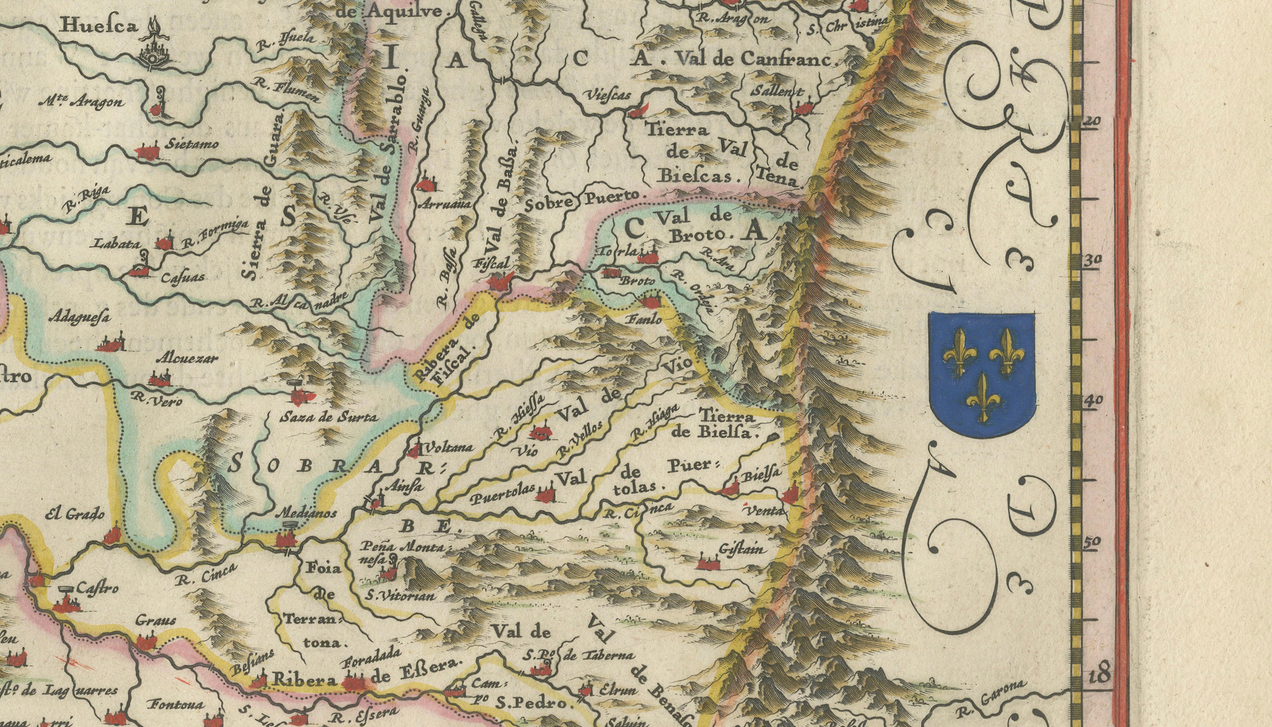 Blaeu Map of Aragon – Arragonia Regnum, Decorative Spain Atlas Map, 1642