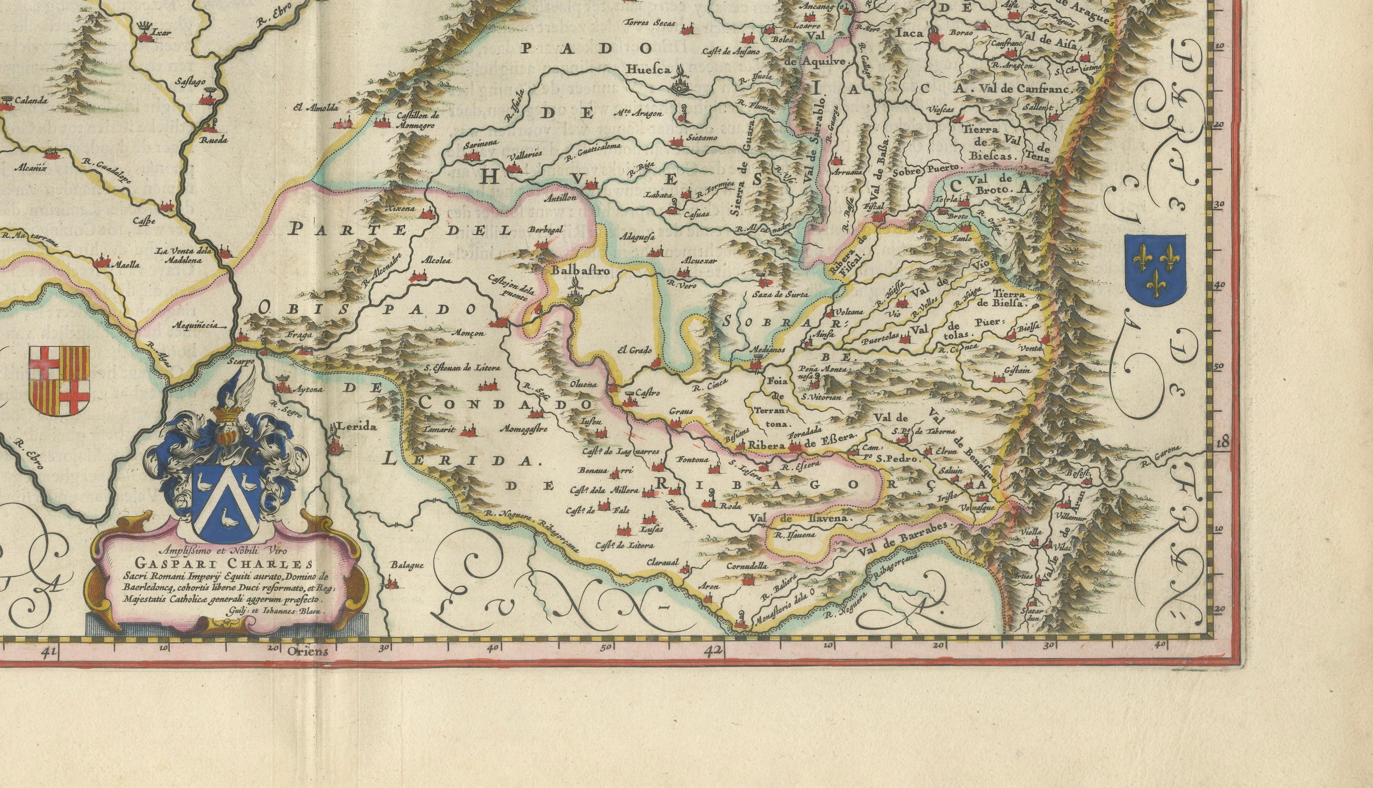 Blaeu Map of Aragon – Arragonia Regnum, Decorative Spain Atlas Map, 1642