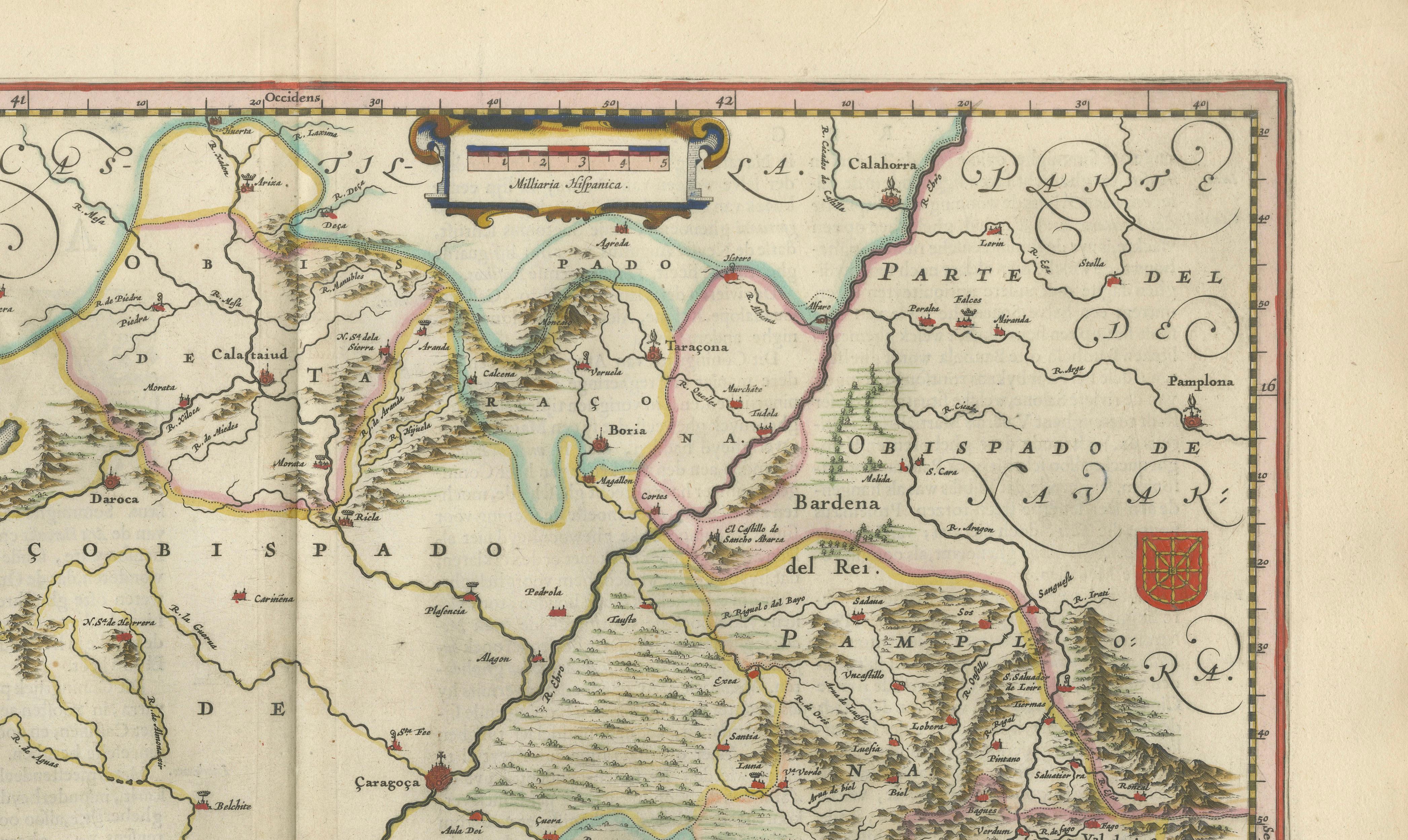 Blaeu Map of Aragon – Arragonia Regnum, Decorative Spain Atlas Map, 1642
