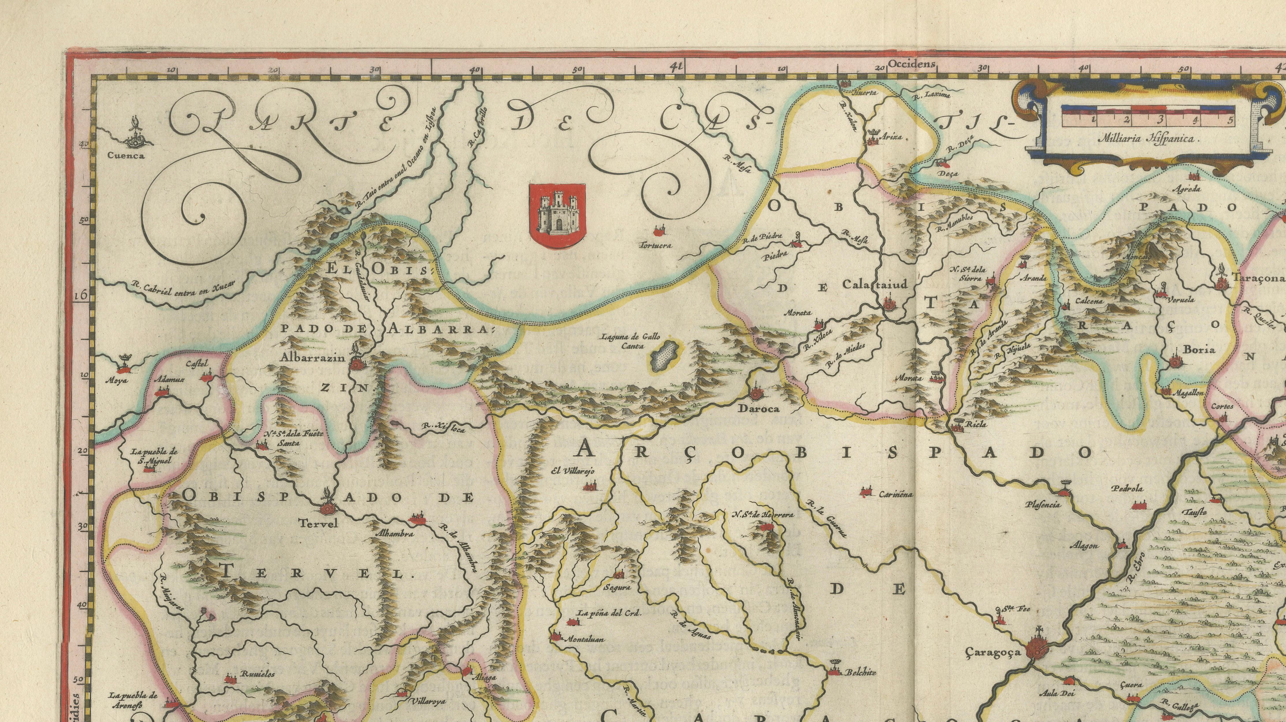 Blaeu Map of Aragon – Arragonia Regnum, Decorative Spain Atlas Map, 1642