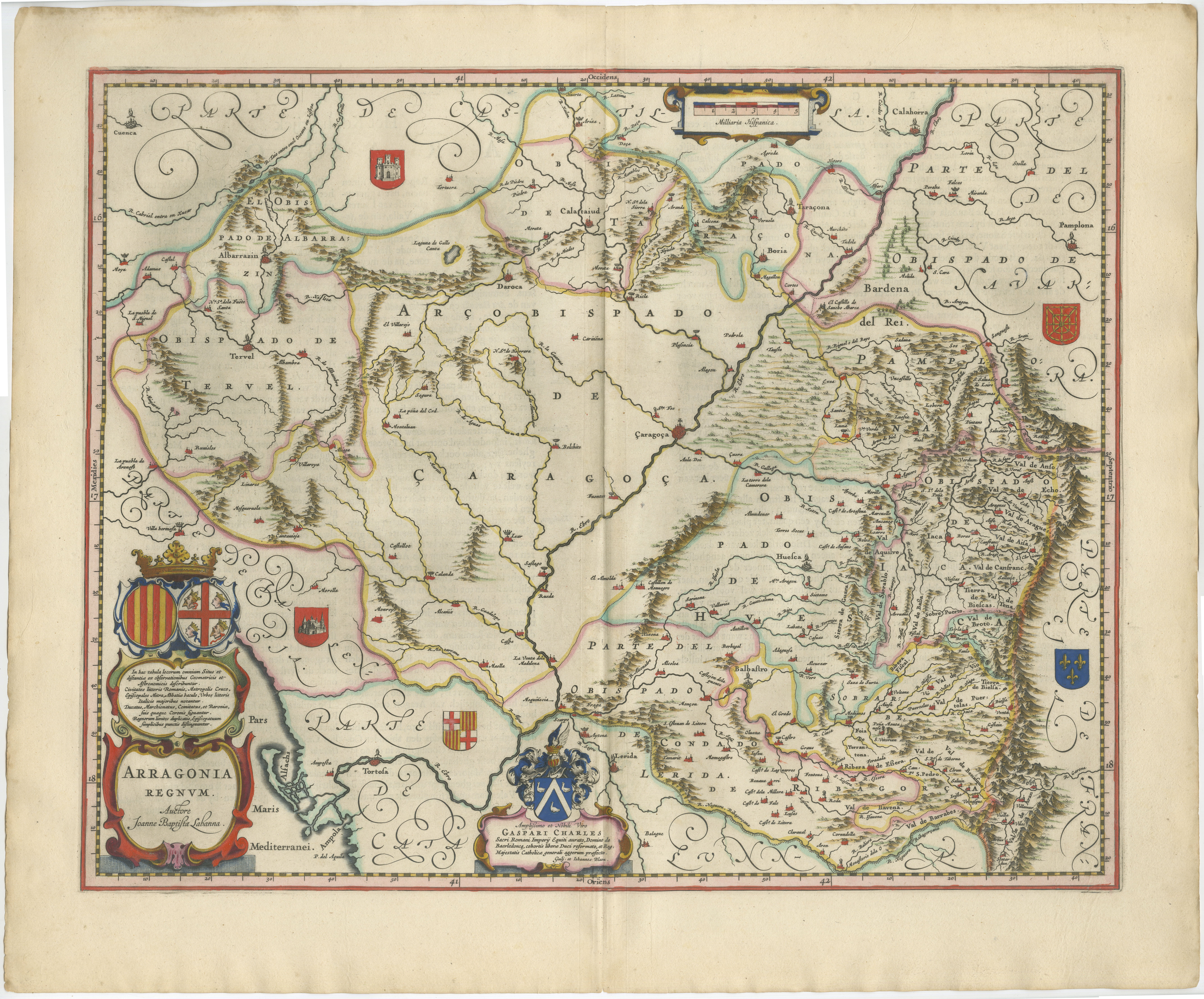 Blaeu Map of Aragon – Arragonia Regnum, Decorative Spain Atlas Map, 1642