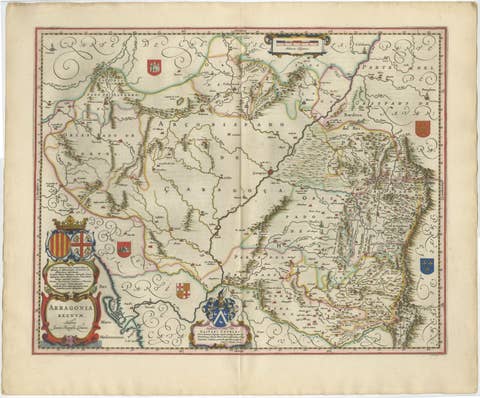Blaeu Map of Aragon – Arragonia Regnum, Decorative Spain Atlas Map, 1642