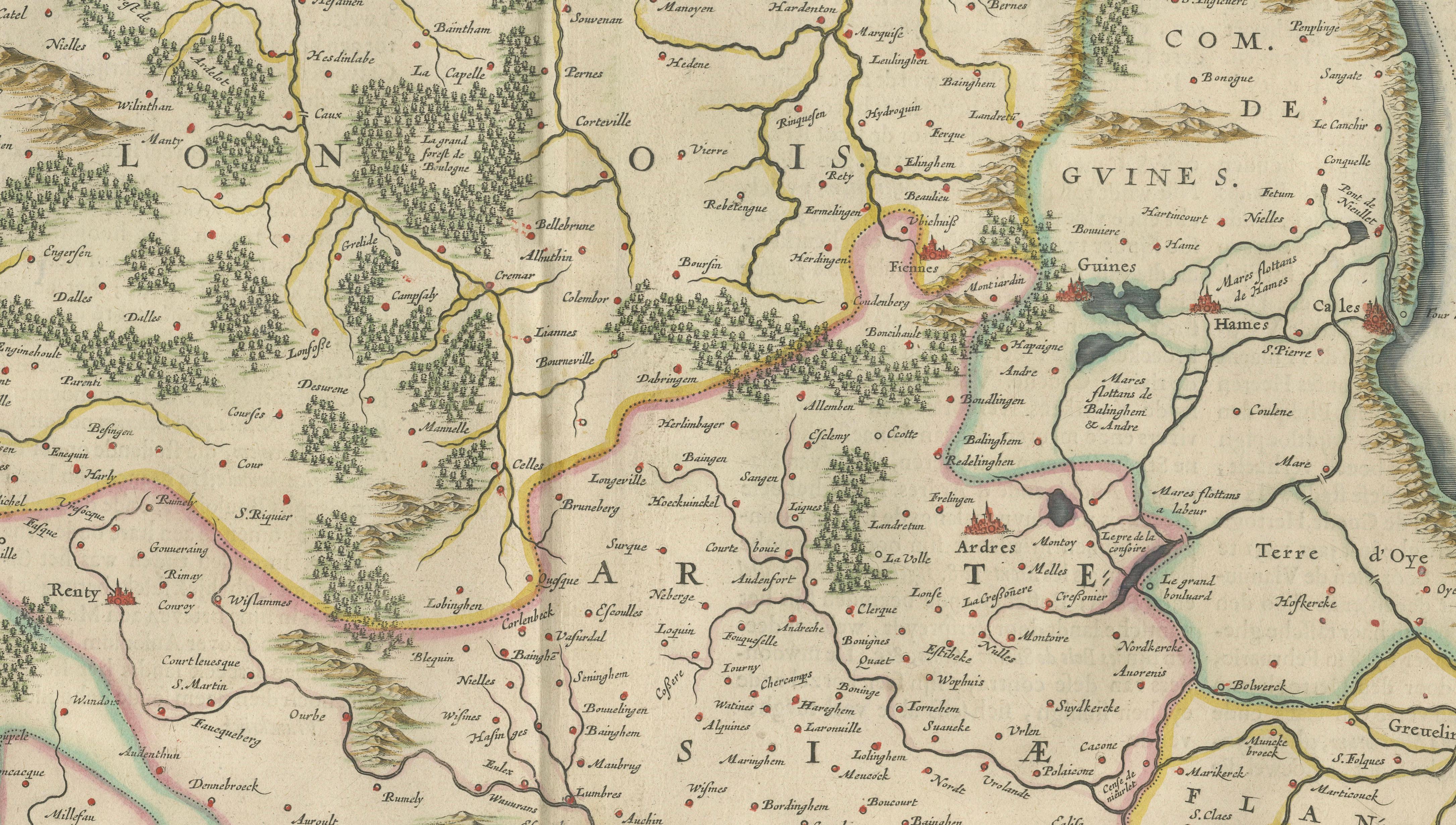Blaeu Map of Boulogne & Calais Coast – Maritime France, Ships c.1642