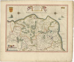 Blaeu Map of Boulogne & Calais Coast – Maritime France, Ships c.1642