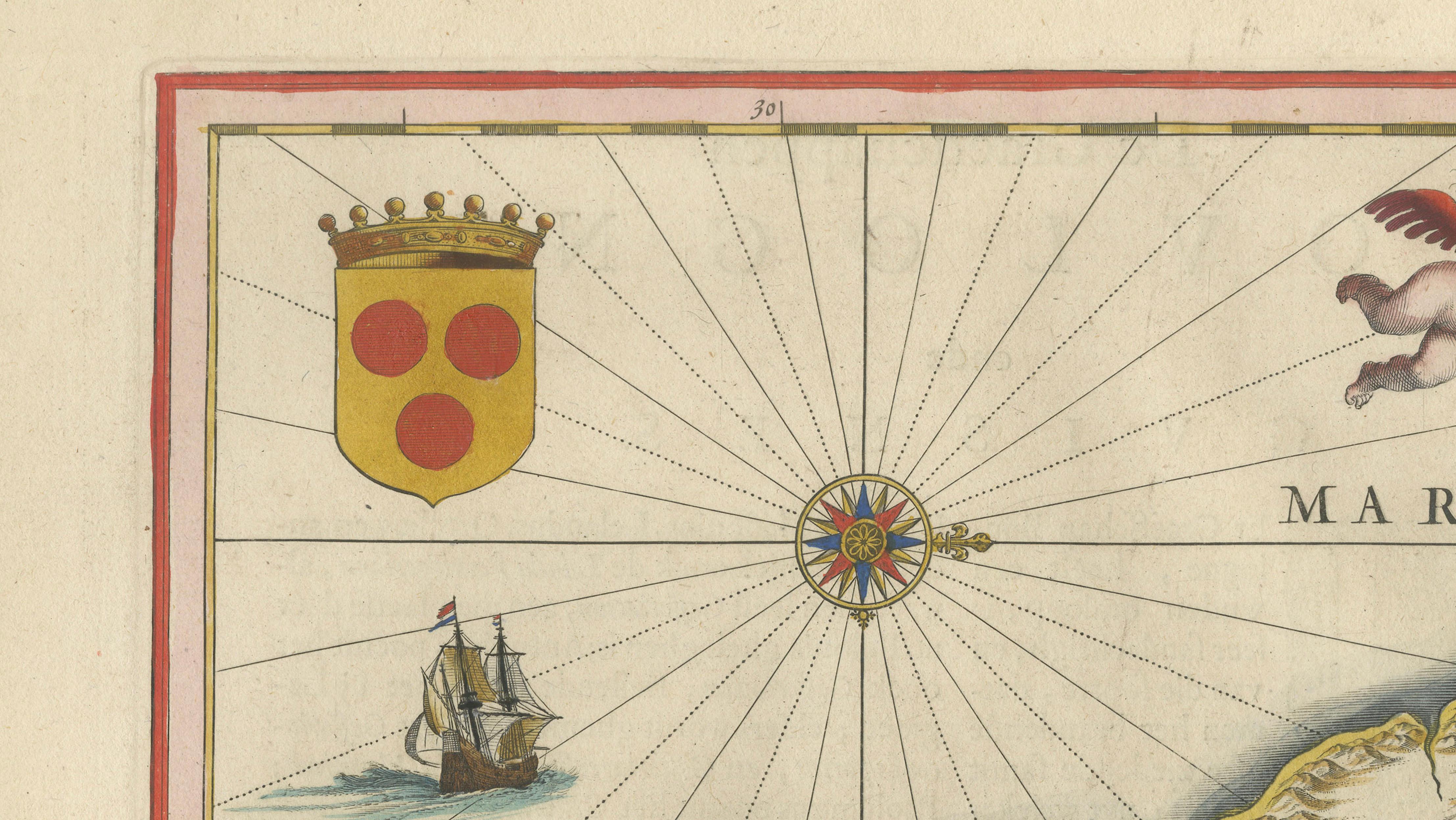 Blaeu Map of Boulogne & Calais Coast – Maritime France, Ships c.1642