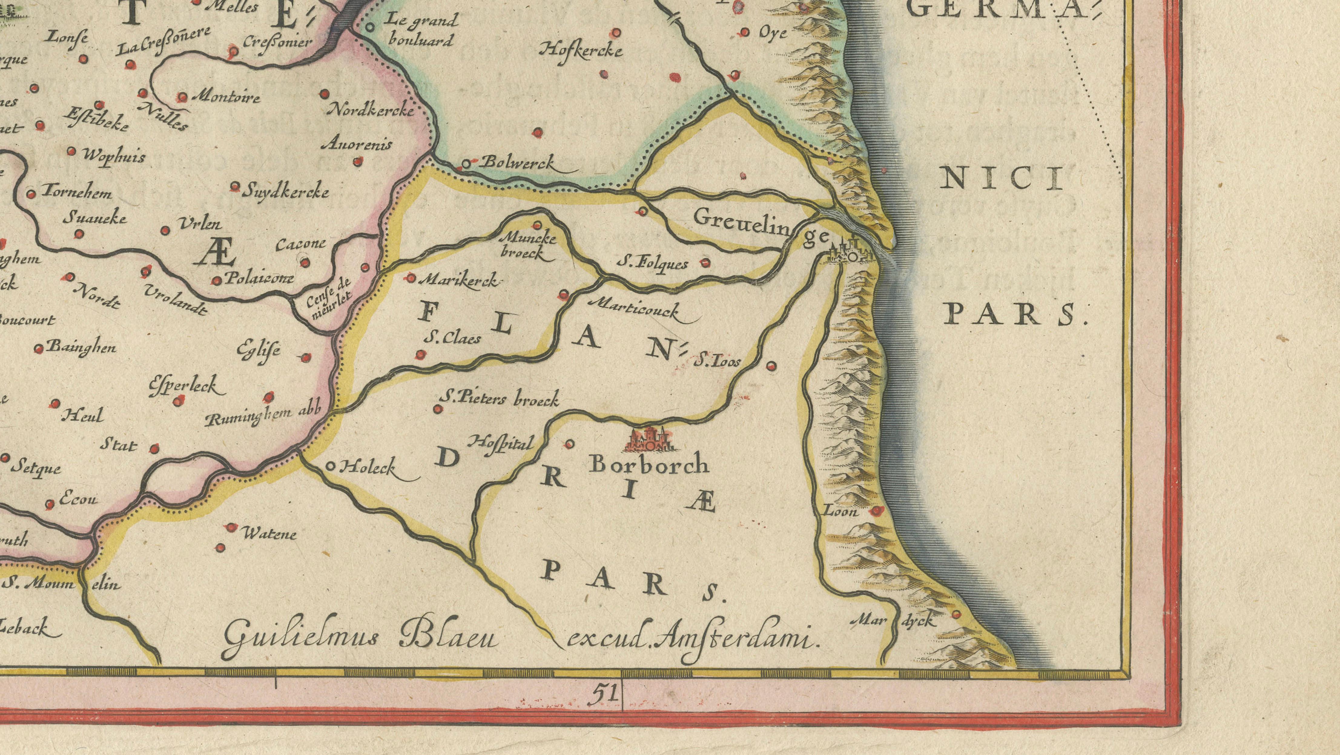 Blaeu Map of Boulogne & Calais Coast – Maritime France, Ships c.1642