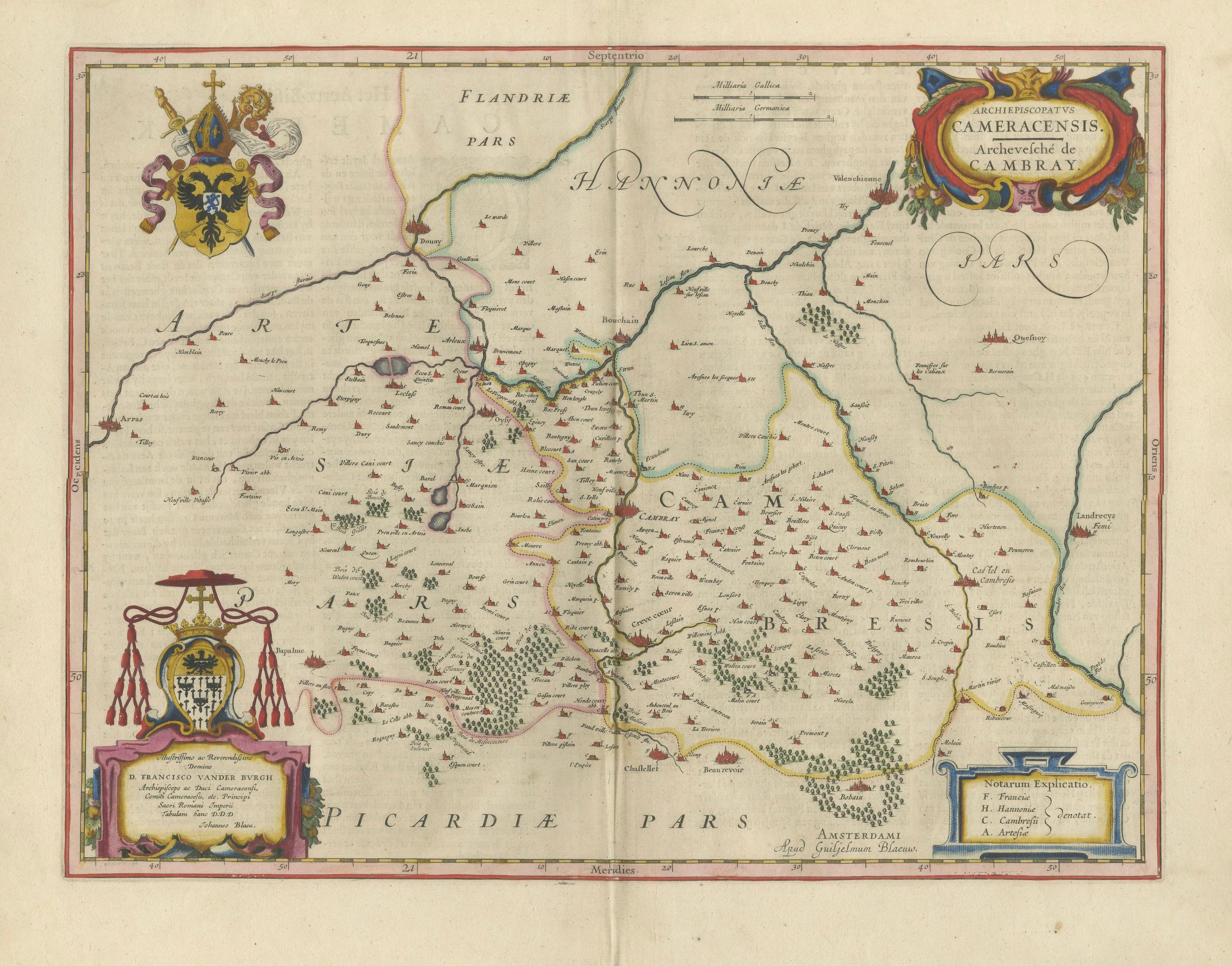 Blaeu Map of Cambrai, Artois & Hainaut – Heraldic France c.1642