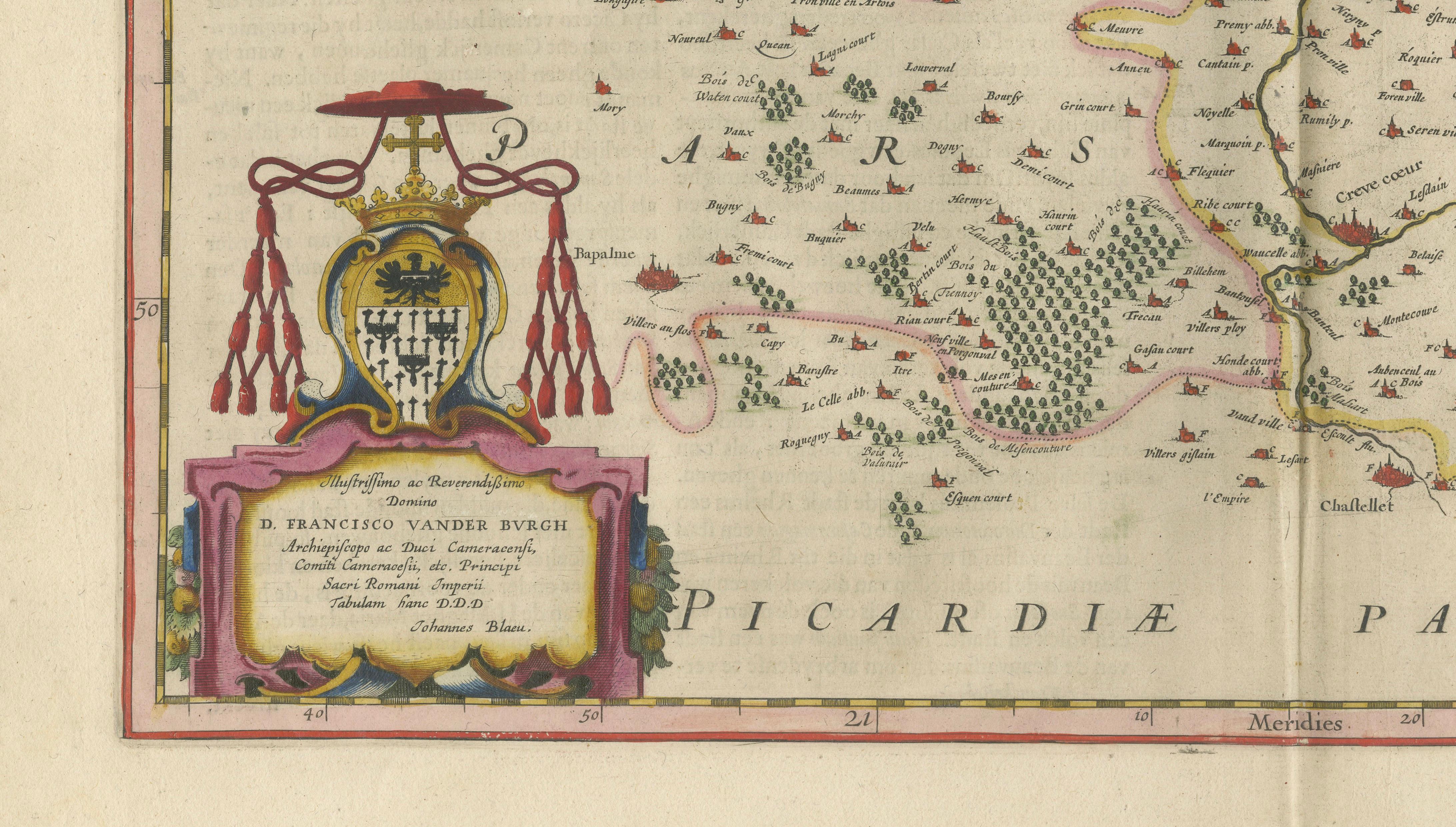Blaeu Map of Cambrai, Artois & Hainaut – Heraldic France c.1642