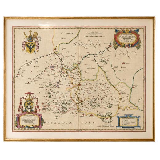 Blaeu Map of Cambrai, Artois & Hainaut – Heraldic France c.1642