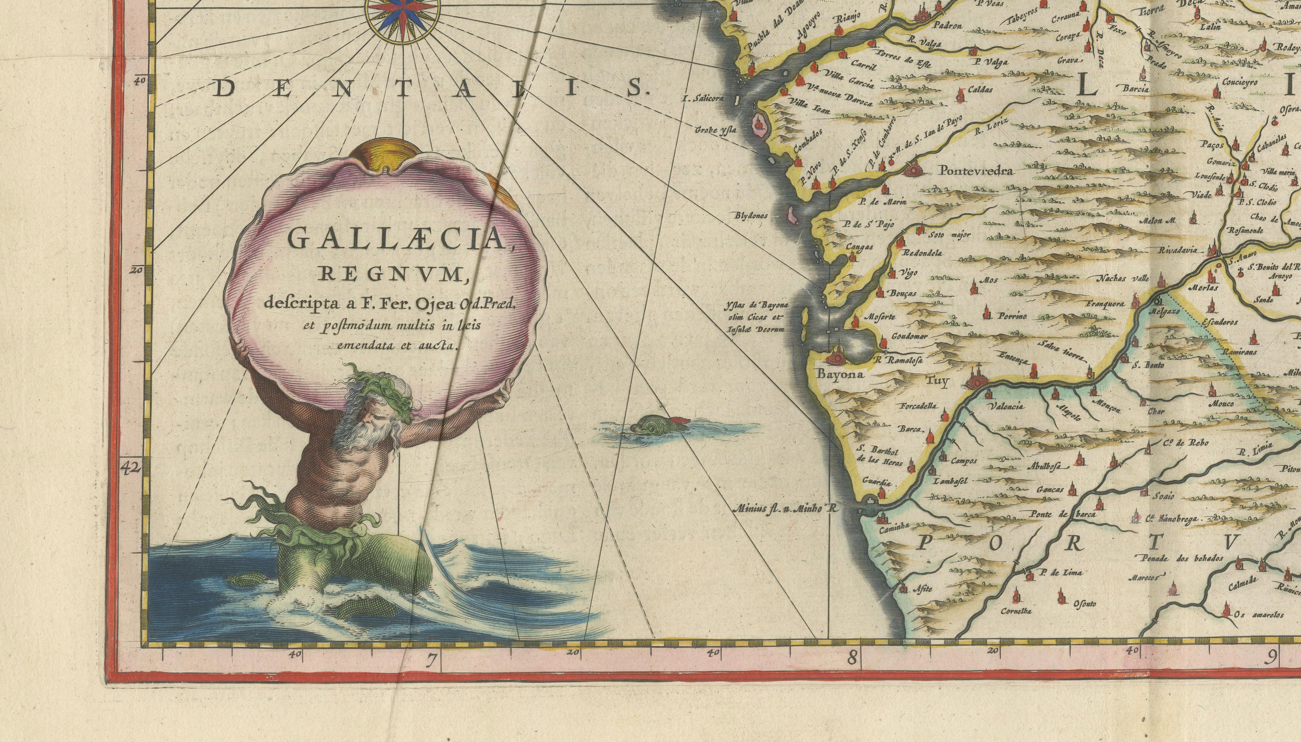 Blaeu Map of Galicia Spain, Decorative Dutch Golden Age Map, 1642