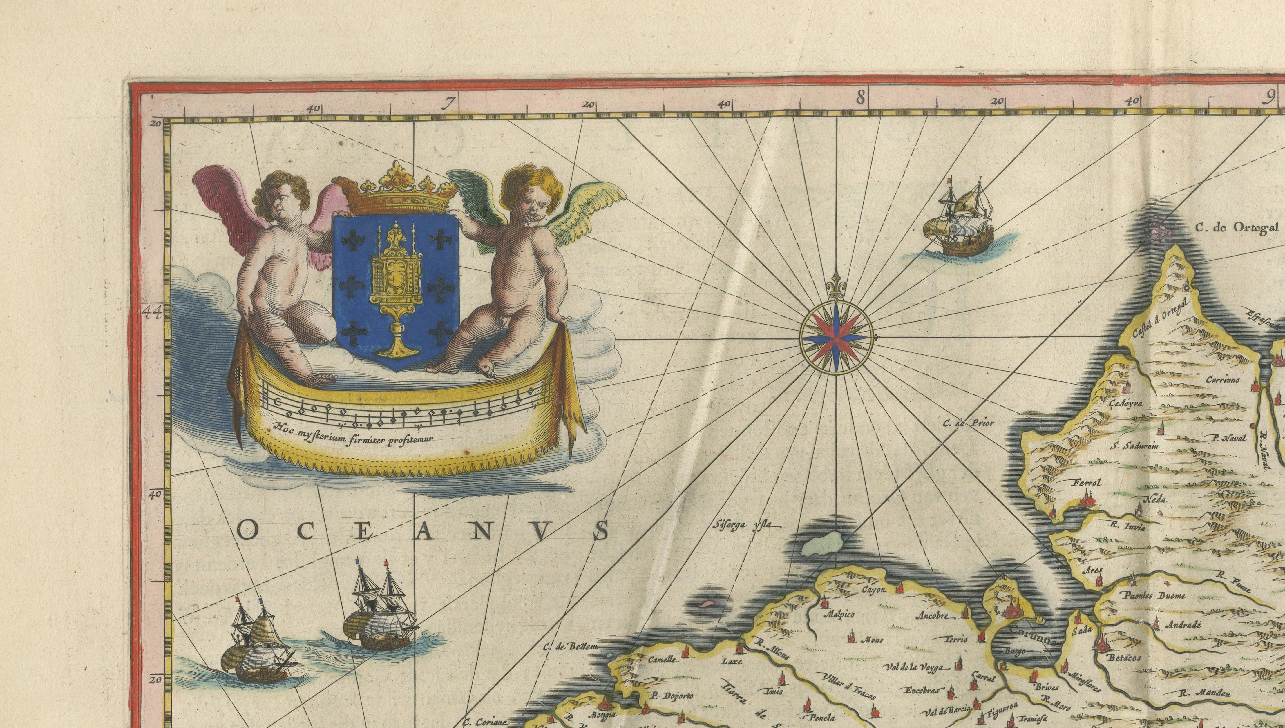 Blaeu Map of Galicia Spain, Decorative Dutch Golden Age Map, 1642