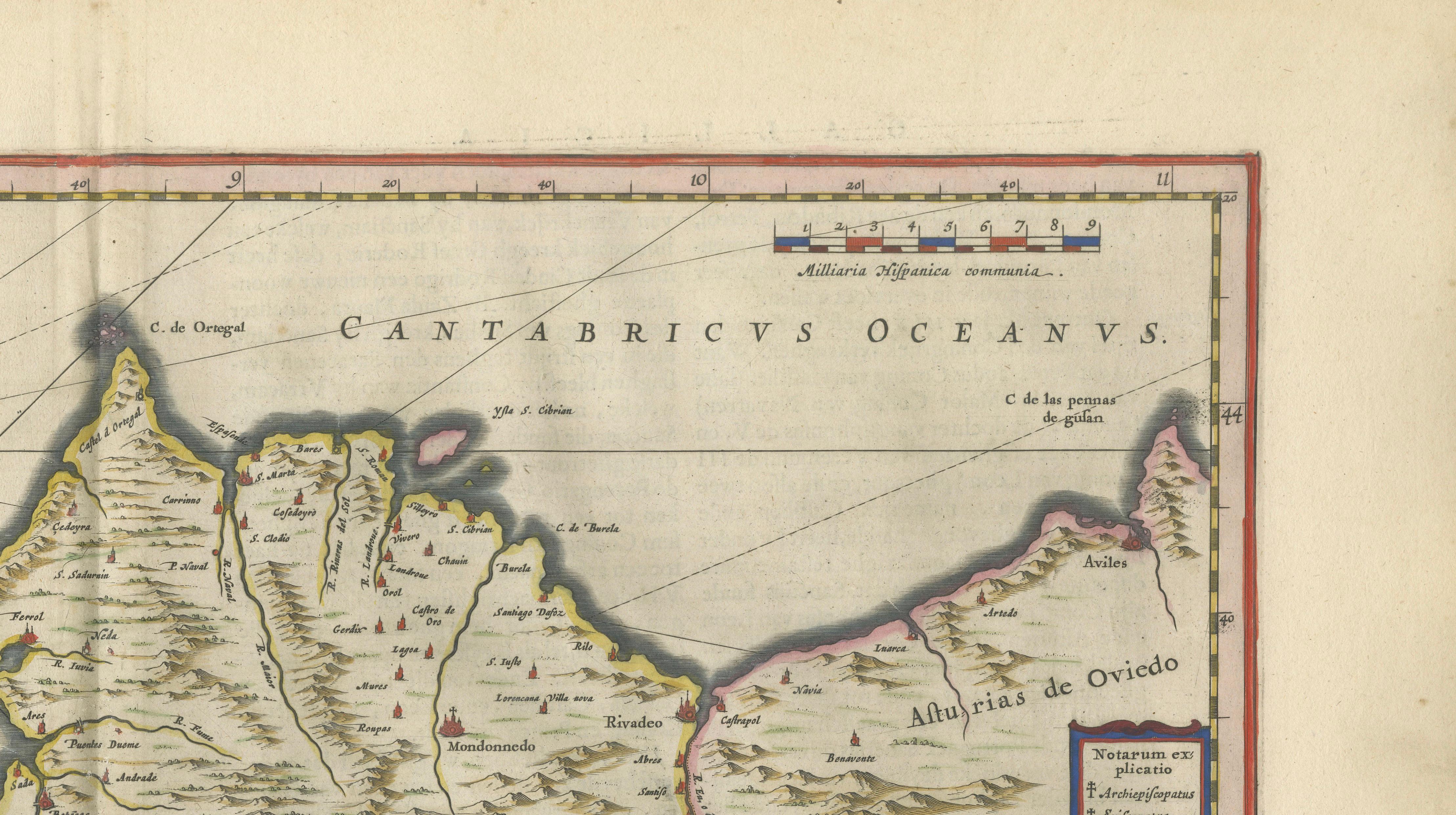 Blaeu Map of Galicia Spain, Decorative Dutch Golden Age Map, 1642