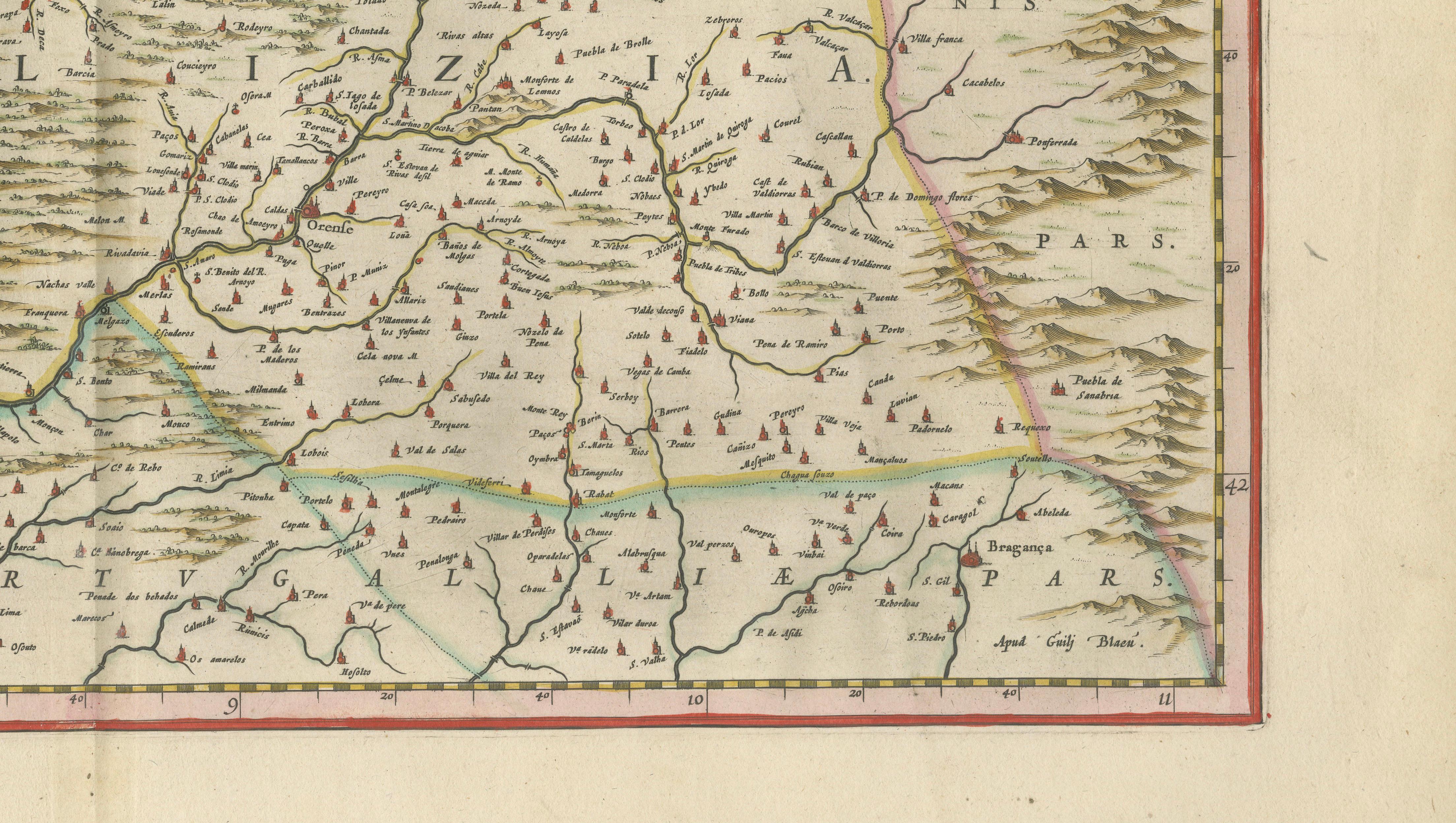Blaeu Map of Galicia Spain, Decorative Dutch Golden Age Map, 1642