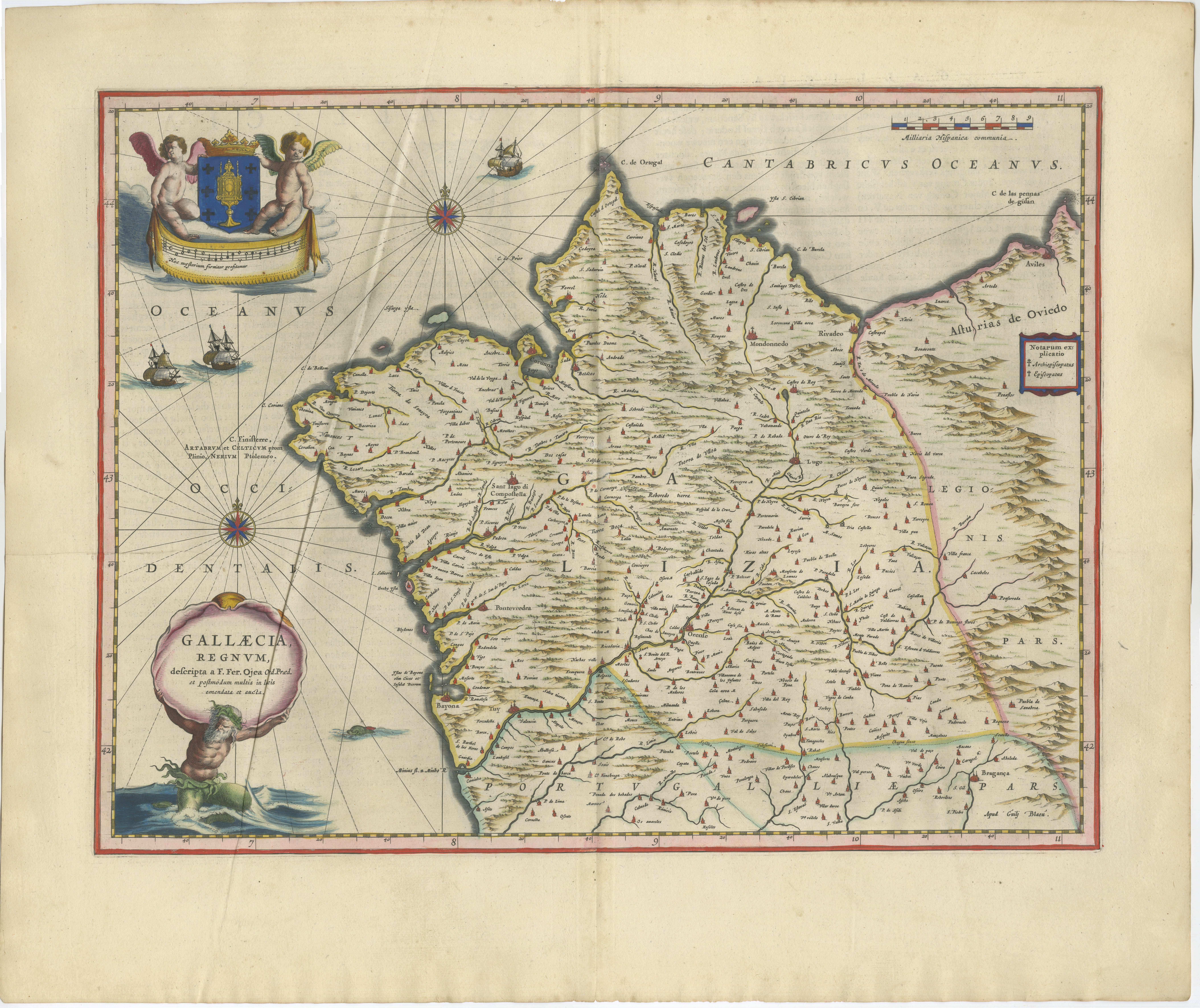 Blaeu Map of Galicia Spain, Decorative Dutch Golden Age Map, 1642
