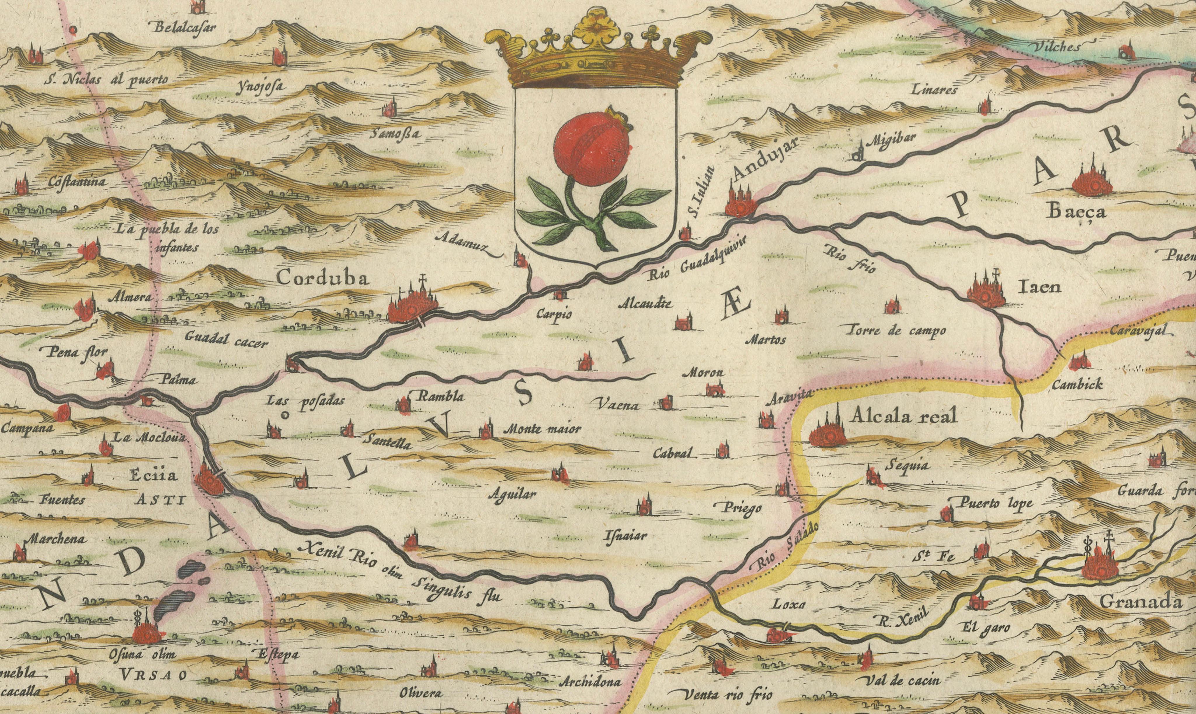 Blaeu Map of Granada & Murcia Spain, Andalusia Mediterranean Coast, 1642